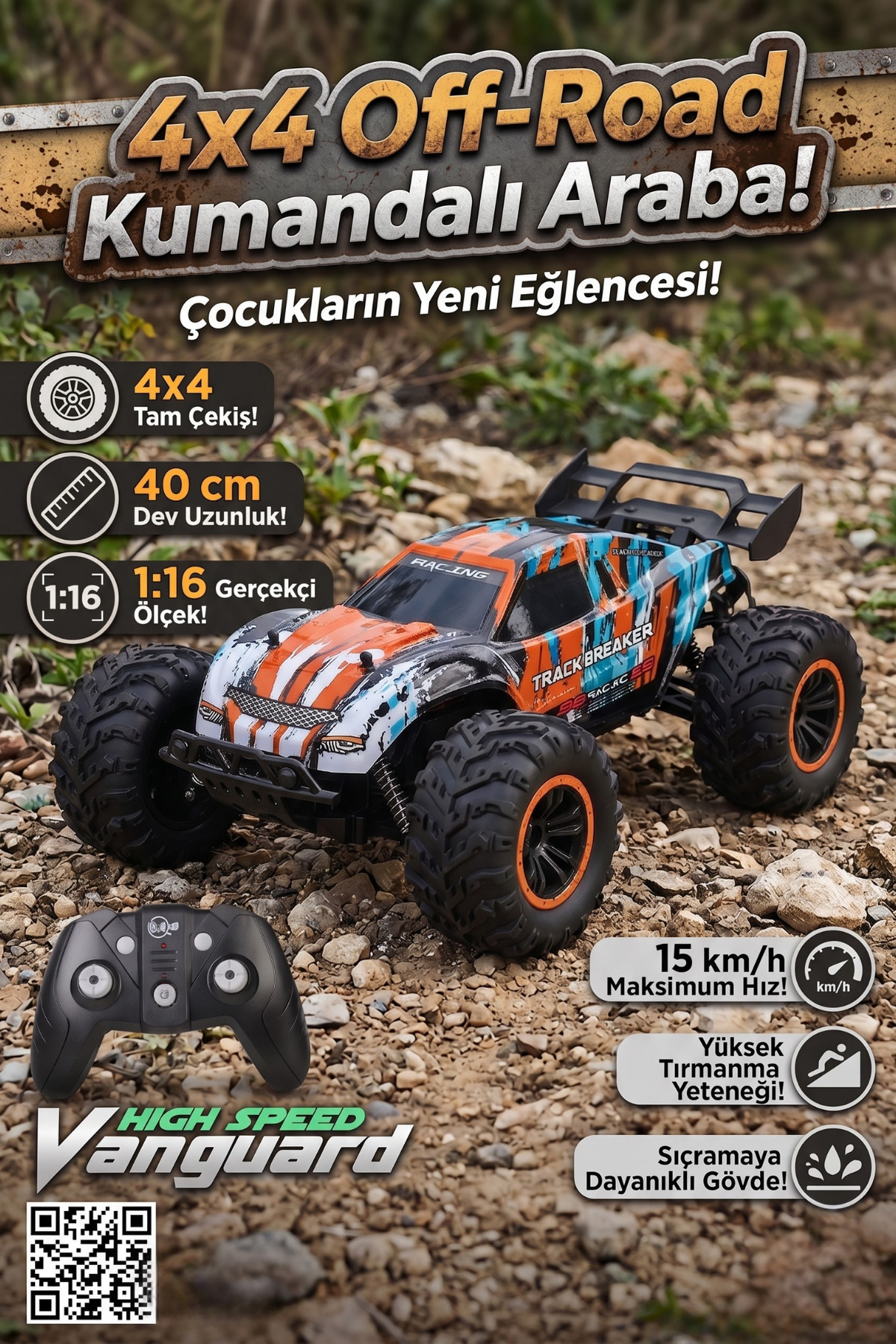 craftivio 40 cm Dev Boy 4x4 Uzaktan Kumandalı Araba 1:16 Ölçek