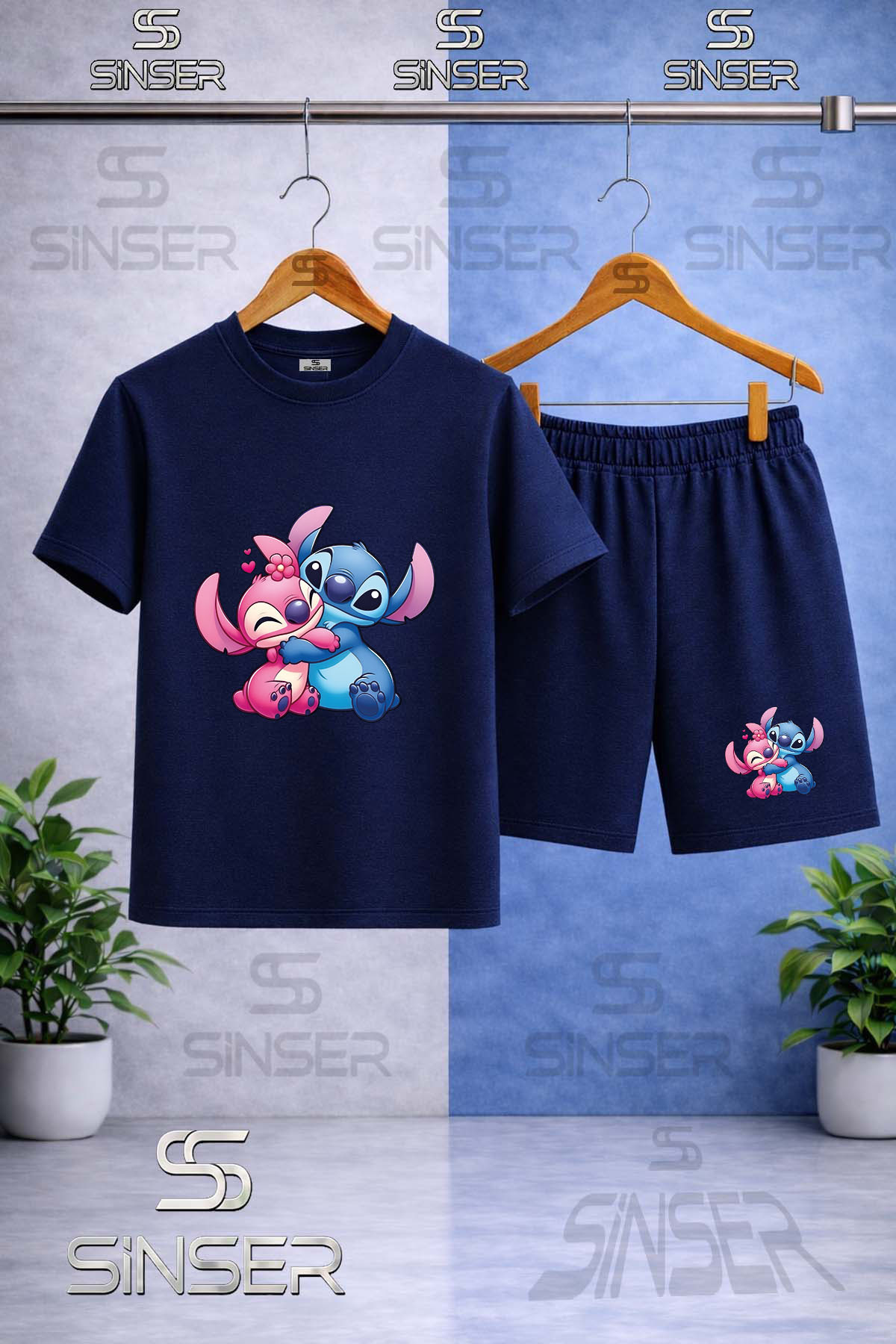 Kids Lilo stitch HUG print Crew Neck T-Shirt - Shorts Set