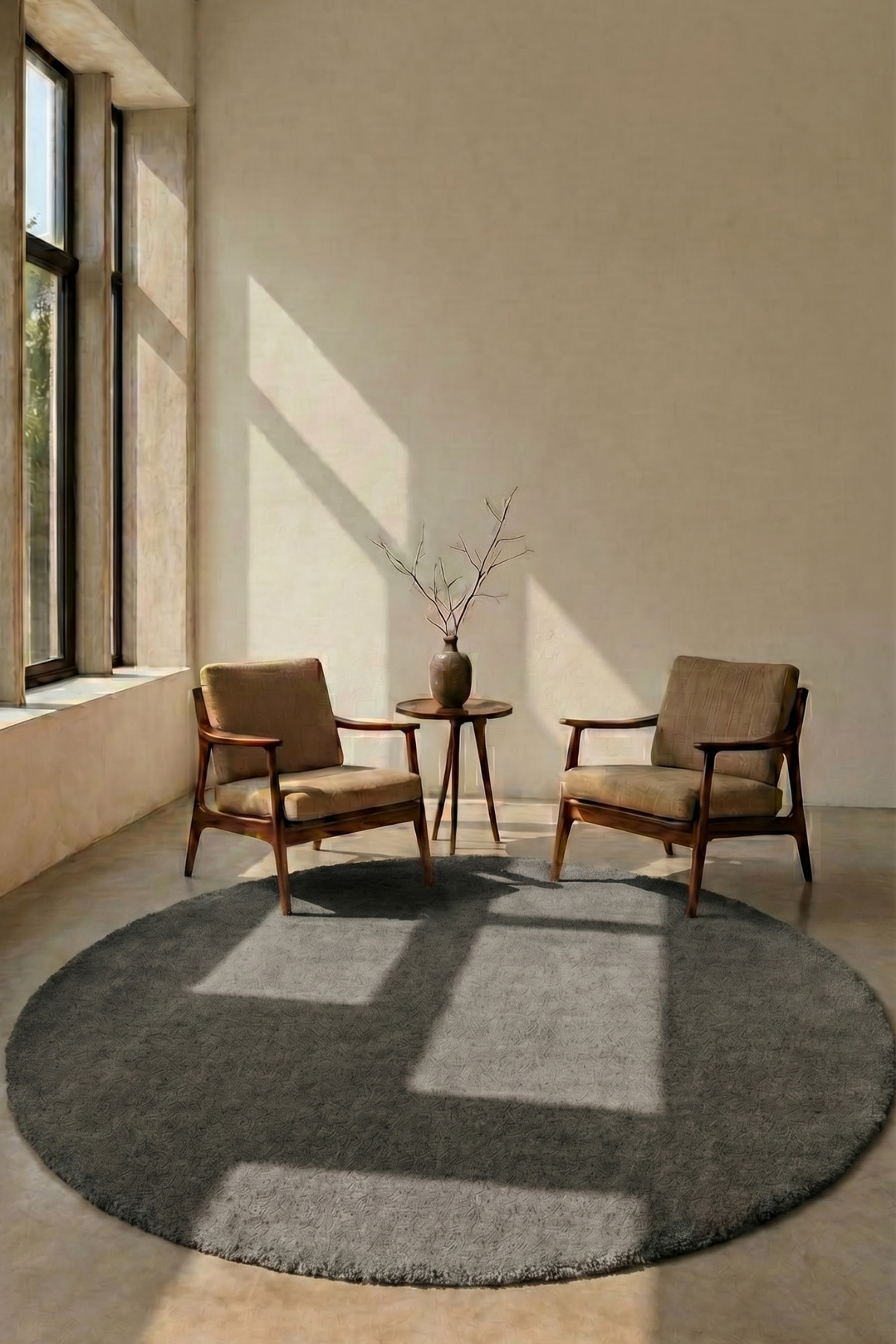 Round Mest Anthracite Premium Velvety Carpet Living Room-Living Room-Kitchen-Non-Slip Base-Washable
