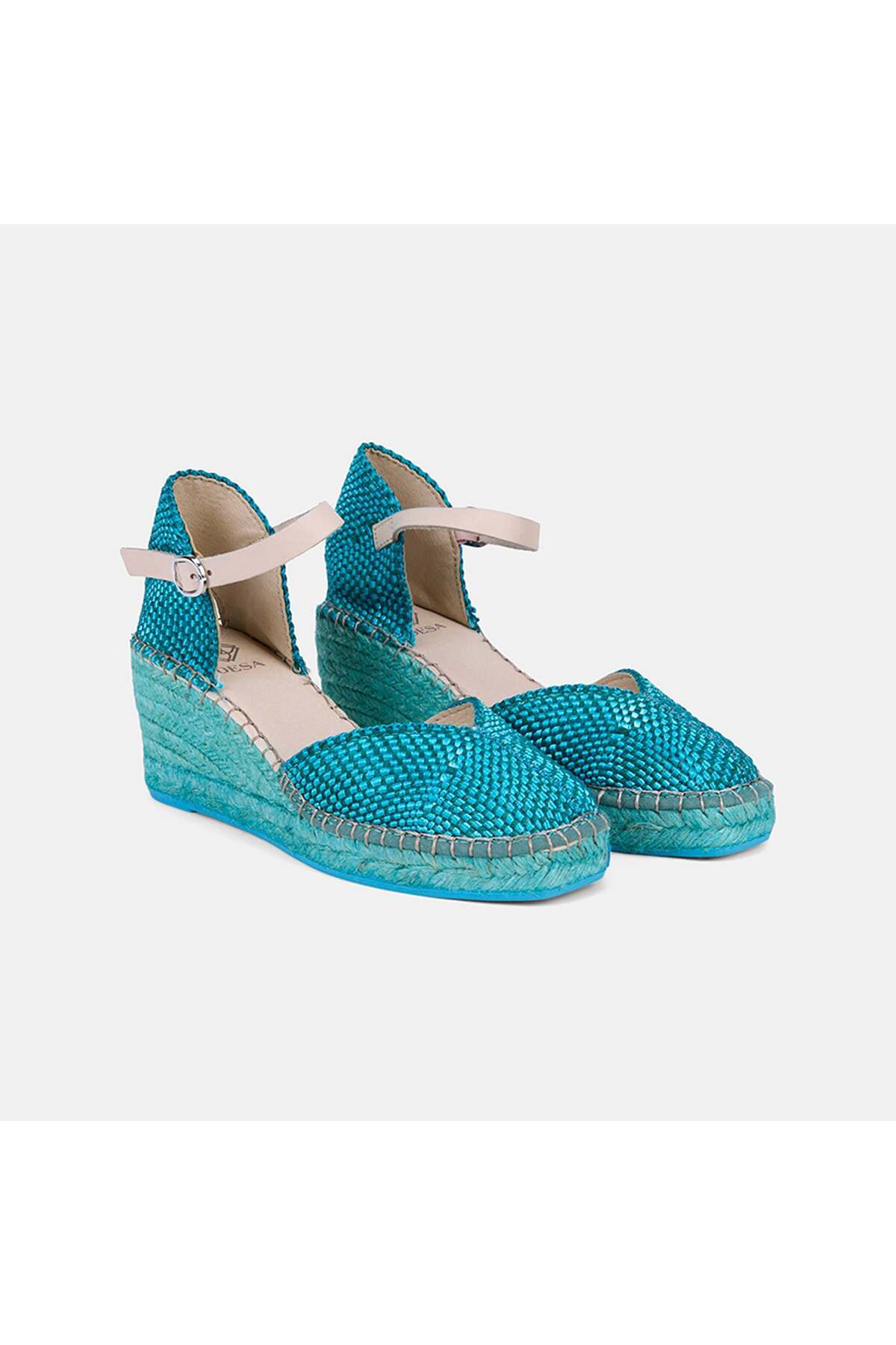 Women's Turquoise Fill Heeled Mesh Espadrilles