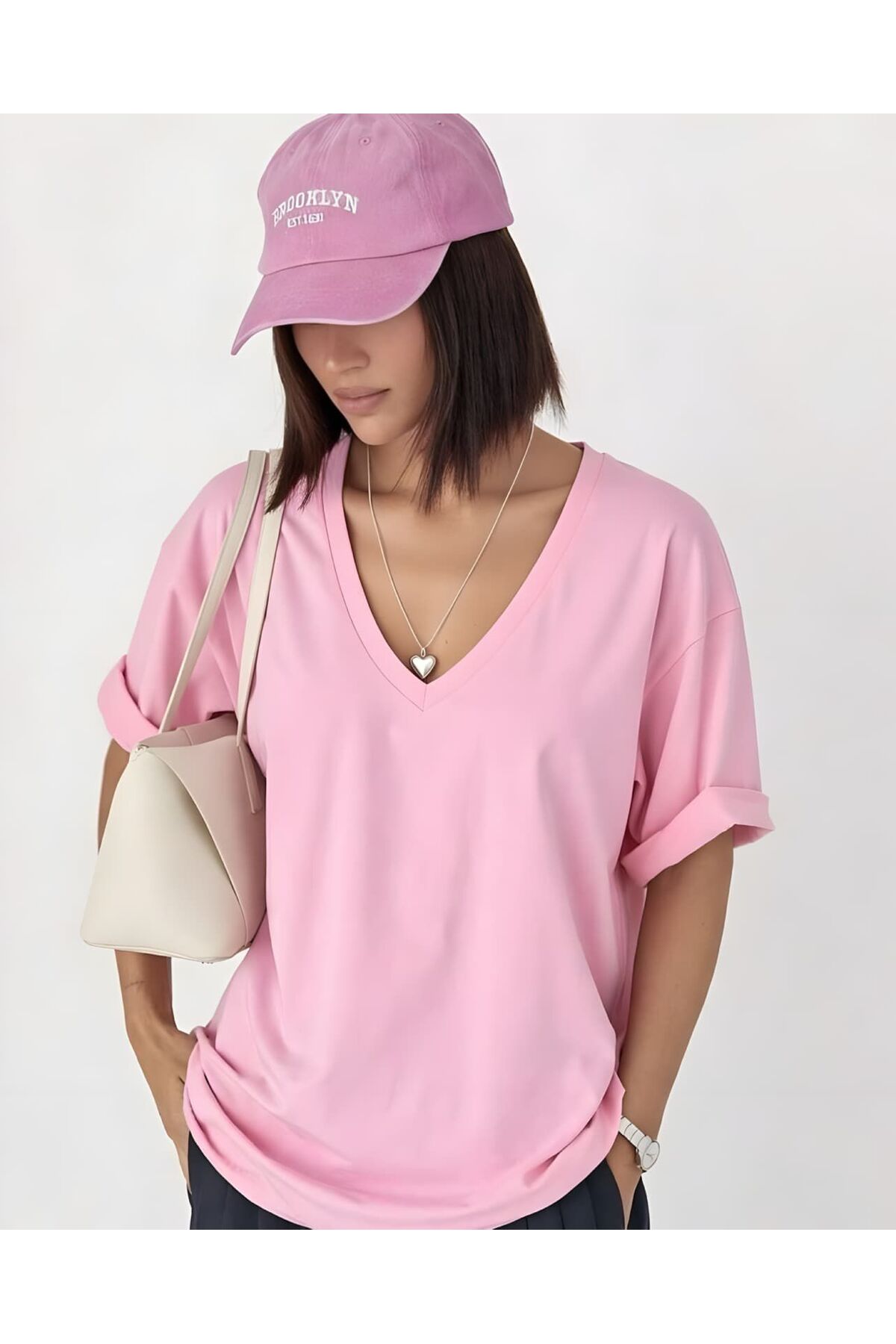 BENROMA V Yaka Oversize Unisex Tişört 1VQ4