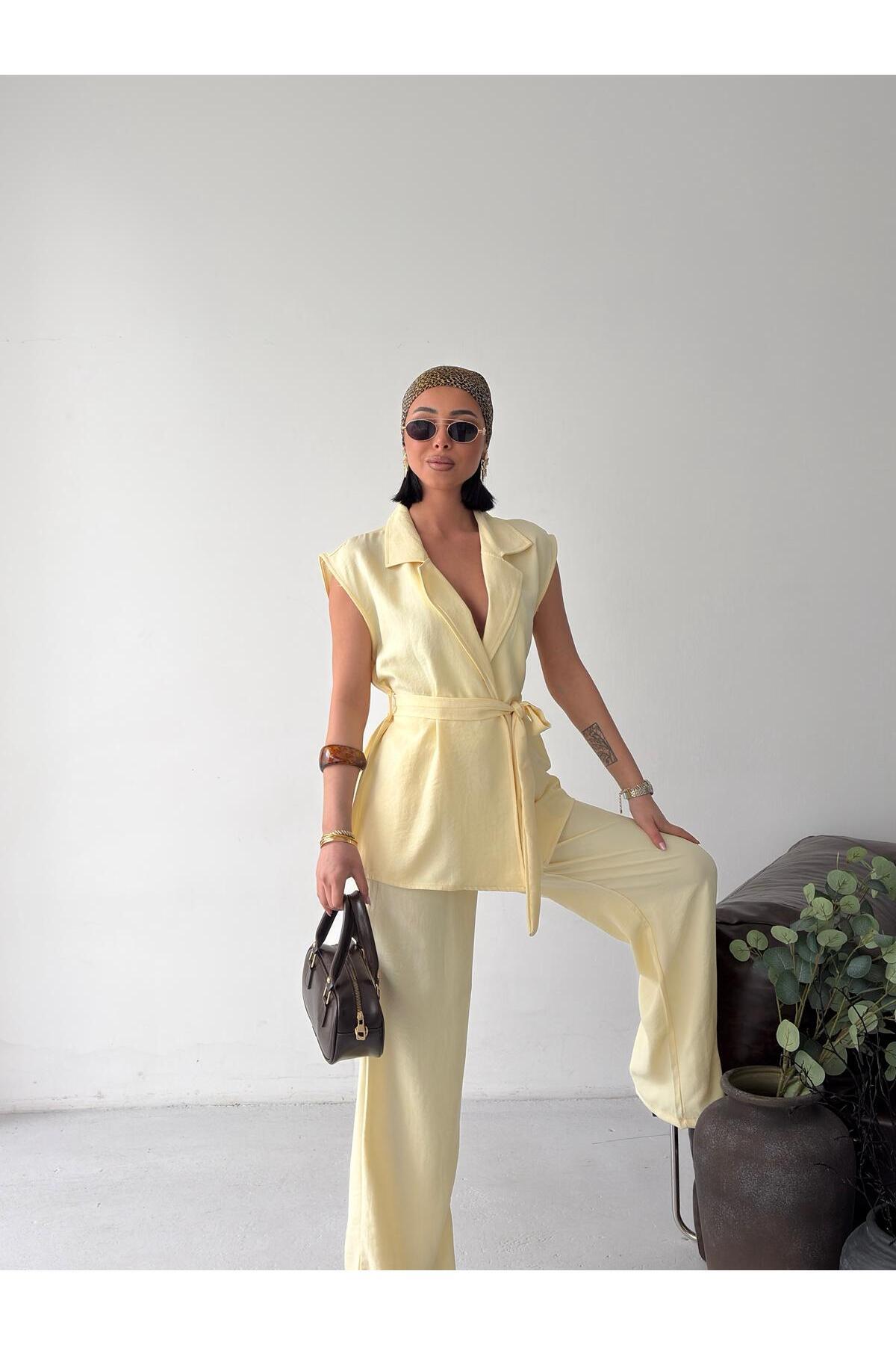 Tarzımızbir Zero-Sleeve Vest Pants Set Sofia Linen Fabric- Trendyol