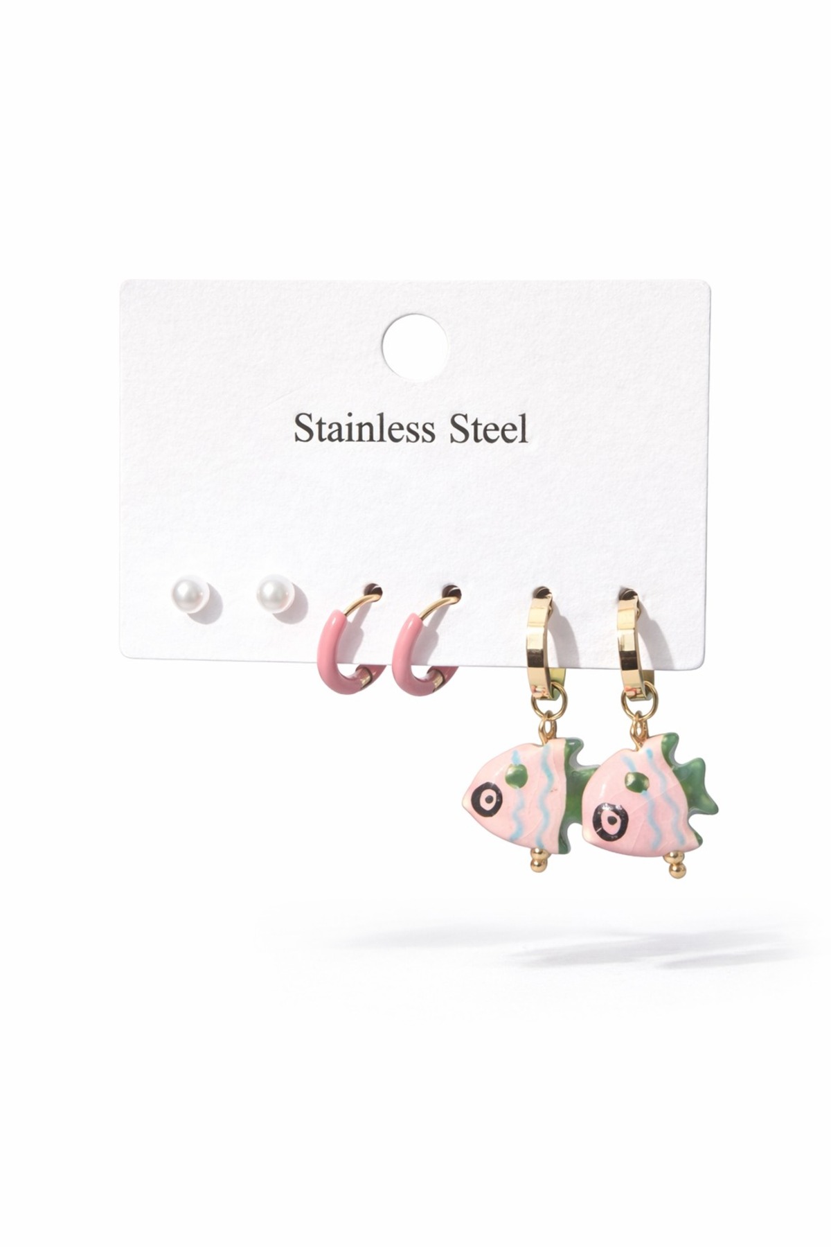 Pembe Mineli Balık Figürlü Ve İncili Marine Set