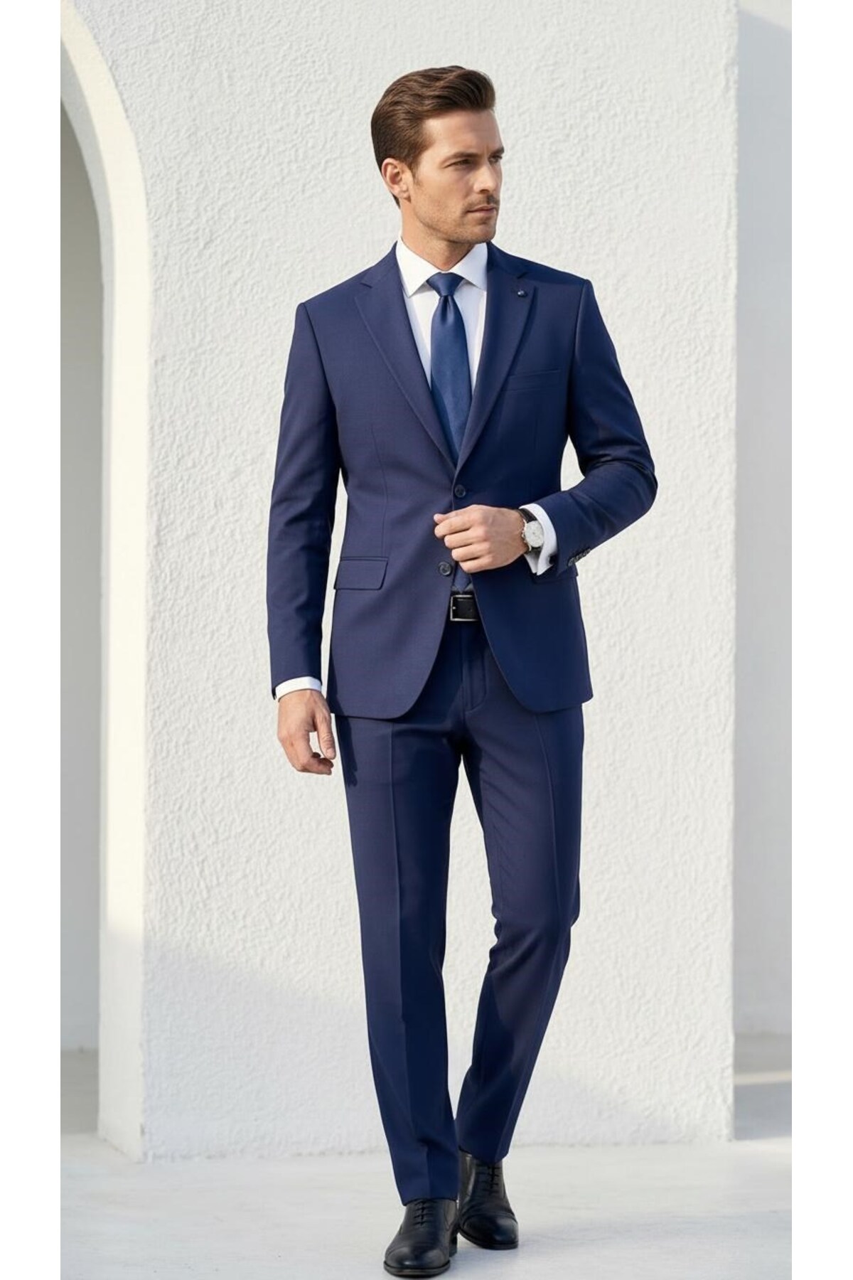 Plus Scorpion Erkek Klasik 2’li Takım Elbise 2 Düğmeli Slim Fit Esnek Kumaş Çift Yırtmaçlı 7 Drop görsel 3