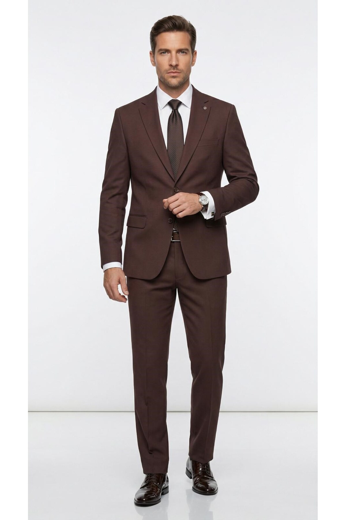 Plus Scorpion Erkek Klasik 2’li Takım Elbise 2 Düğmeli Slim Fit Esnek Kumaş Çift Yırtmaçlı 7 Drop görsel 4