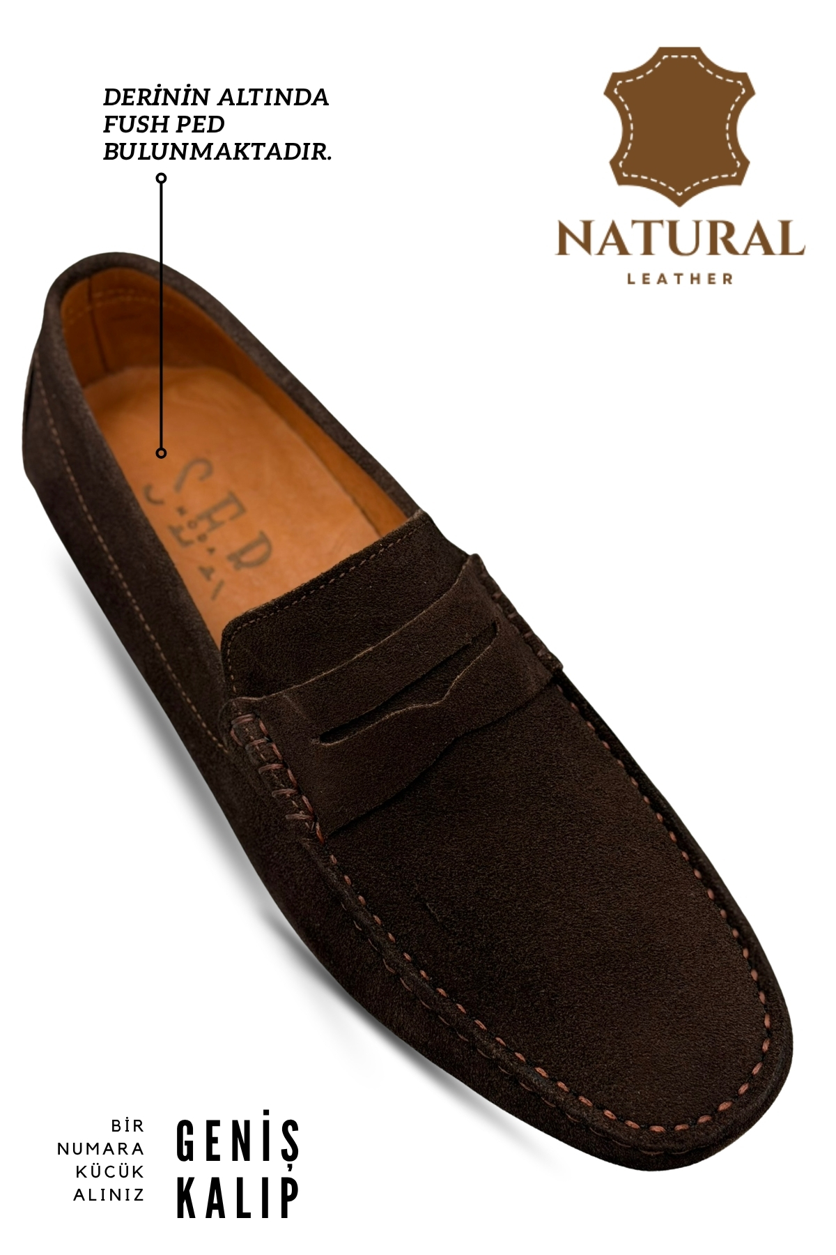 sermoda Erkek Loafer - Hakiki Deri Rok Loafer Erkek Ayakkabı Süet Kahve görsel 2