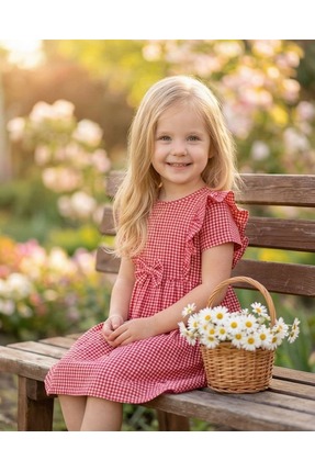 Eylo Bebe EKOSE DESENLİ FİYONKLU ELBİSE