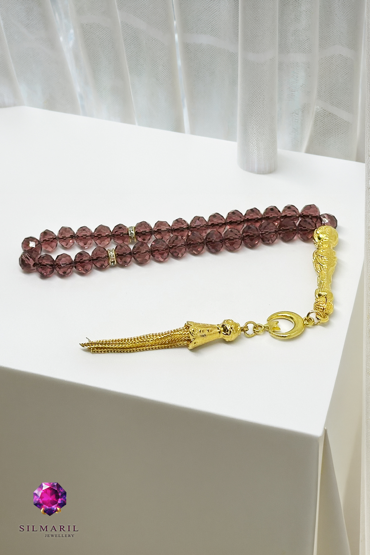 Faset Kesim Zultanit Tespih Renk Değiştiren Sultan Taşı 24 Ayar Altın Görünümlü Sarı Püskül — Silmaril Store (3)