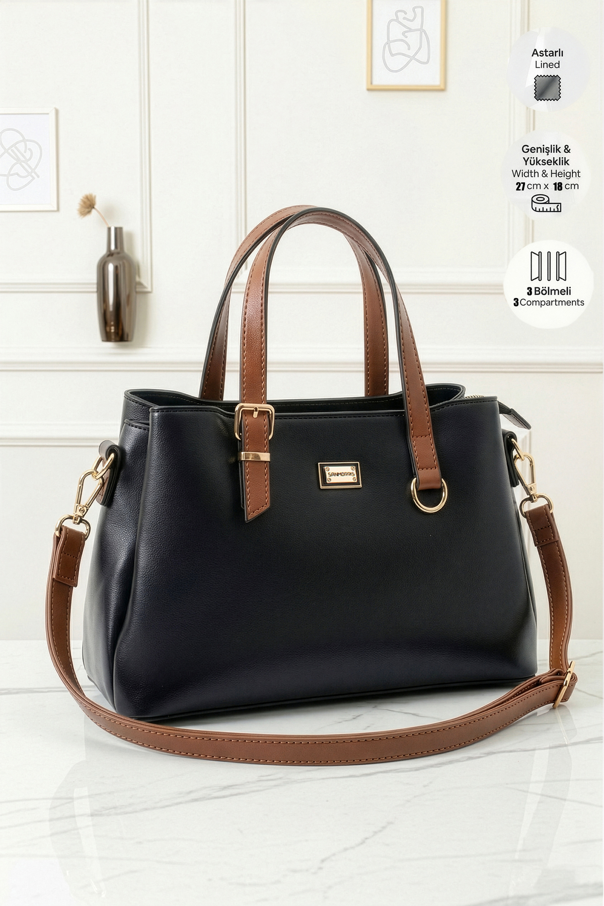 Women's 3 Section Lined Zipper Closure Hand Sleeve And Shoulder Bag (27x15 CM)