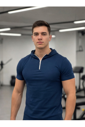 QualiTee Erkek Antrenman Tişörtü Slim Fit Yarım Fermuarlı