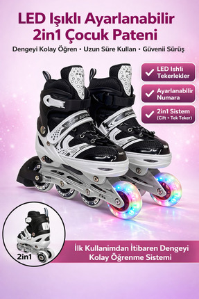 YILDIRIM OYUNCAK LED Işıklı Ayarlanabilir 2in1 Çocuk Pateni Arka Çift Teker S...