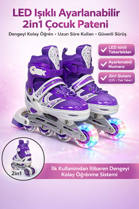 YILDIRIM OYUNCAK LED Işıklı Ayarlanabilir 2in1 Çocuk Pateni Arka Çift Teker S...