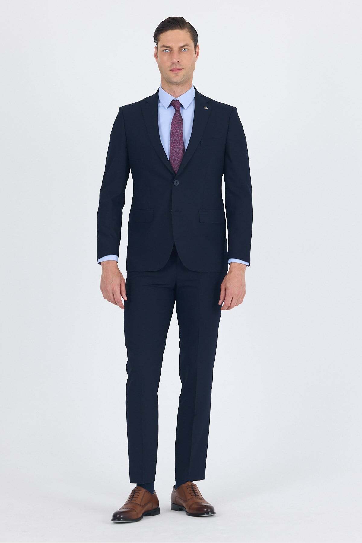 İmza Men's Navy Blue Plain Mono Collar 6 Drop Comfort Fit Suit 1001250010_206
