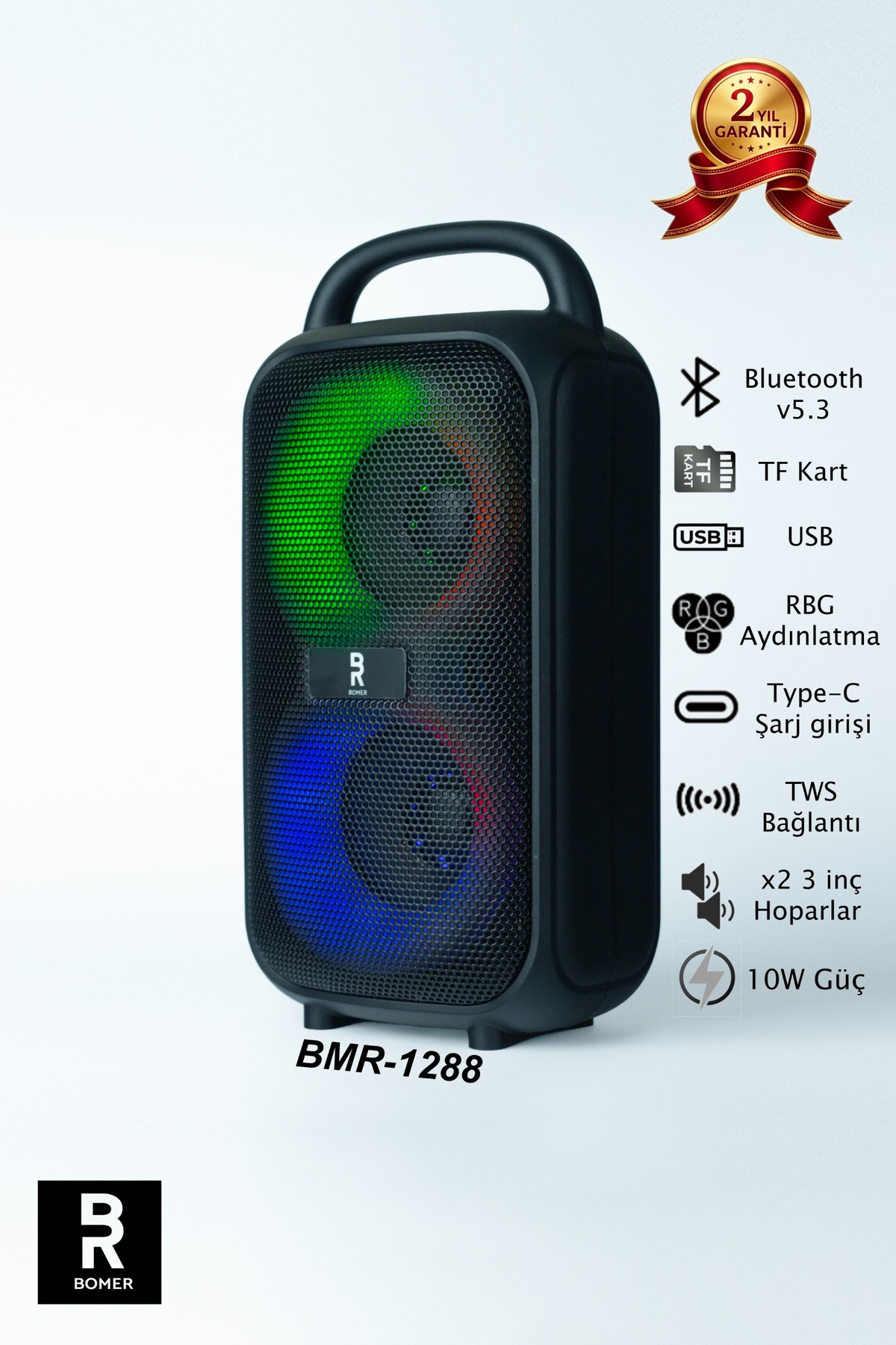 BMR-1288 BLUETOOTH HOPARLÖR RGB IŞIKLI 10W TWS TF KART USB DESTEKLİ