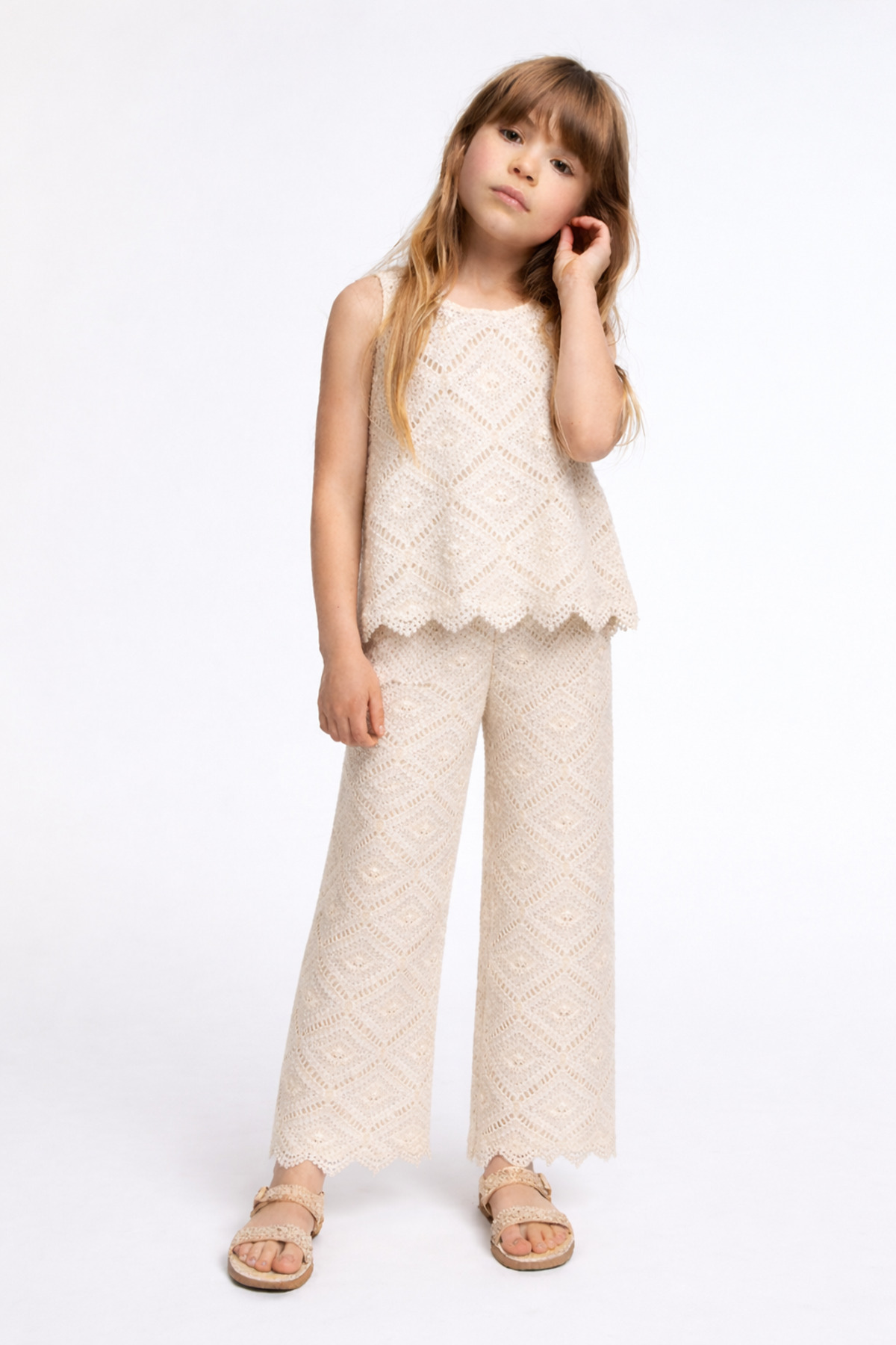 Tifina Kids Girl's 2-Piece Set Lace-Like Knit Knitwear Cropped Pants Set Wedding Special Occasions Holiday Daily