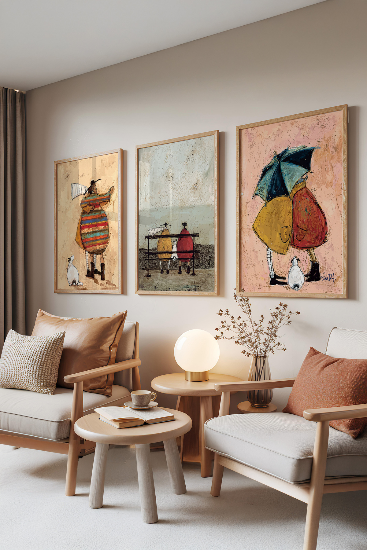 3-Piece Painting Set with Wooden Frame, Vintage Love – Vintage Couple Illustration Set No: 30155