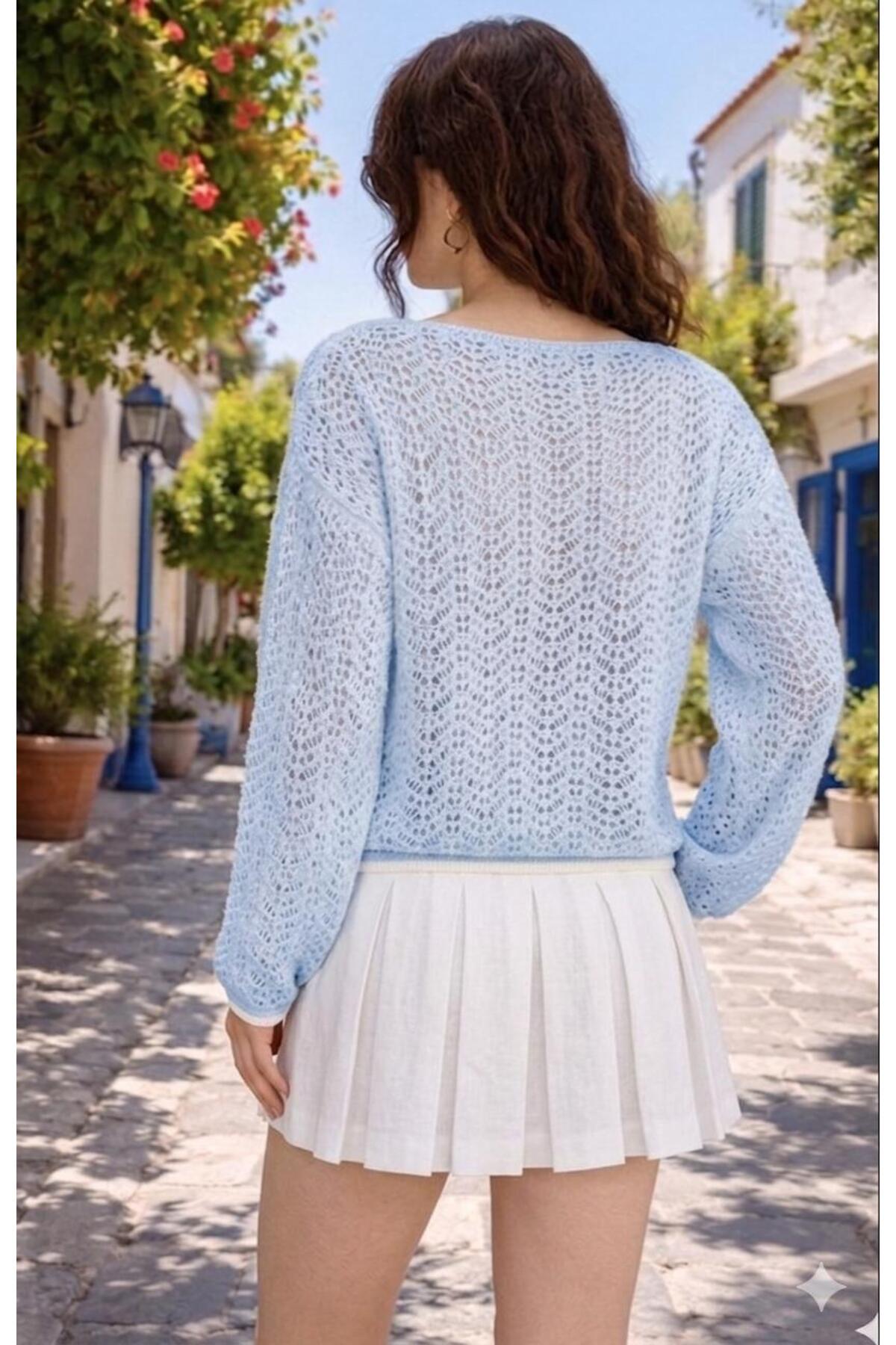 Butik  Una Fiaba, Regular Fit Kayık Yaka Ajurlu Kazak - Görsel 4