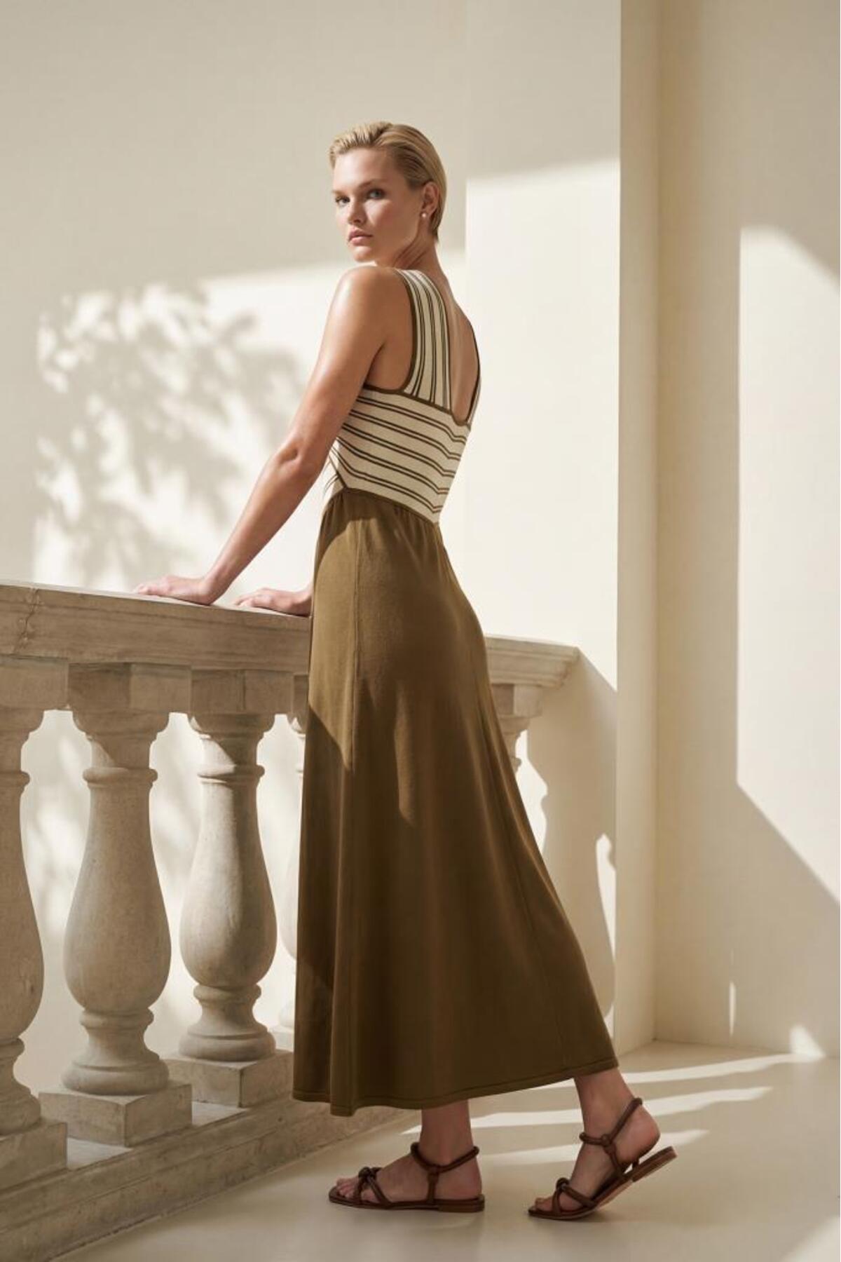 Join Us  Düğüm Detaylı Kahverengi Midi Elbise - Görsel 5