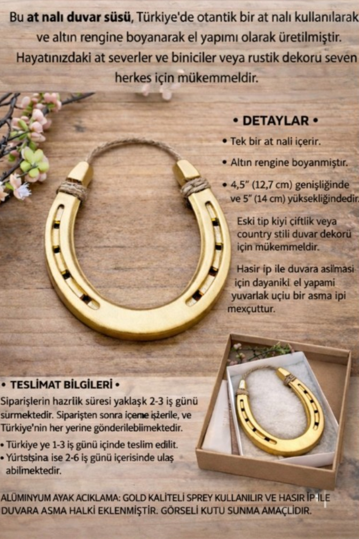 Auspicious Horseshoe Gold Color Horseshoe Wall Ornament Handmade Rustic Decor Lucky Horseshoe