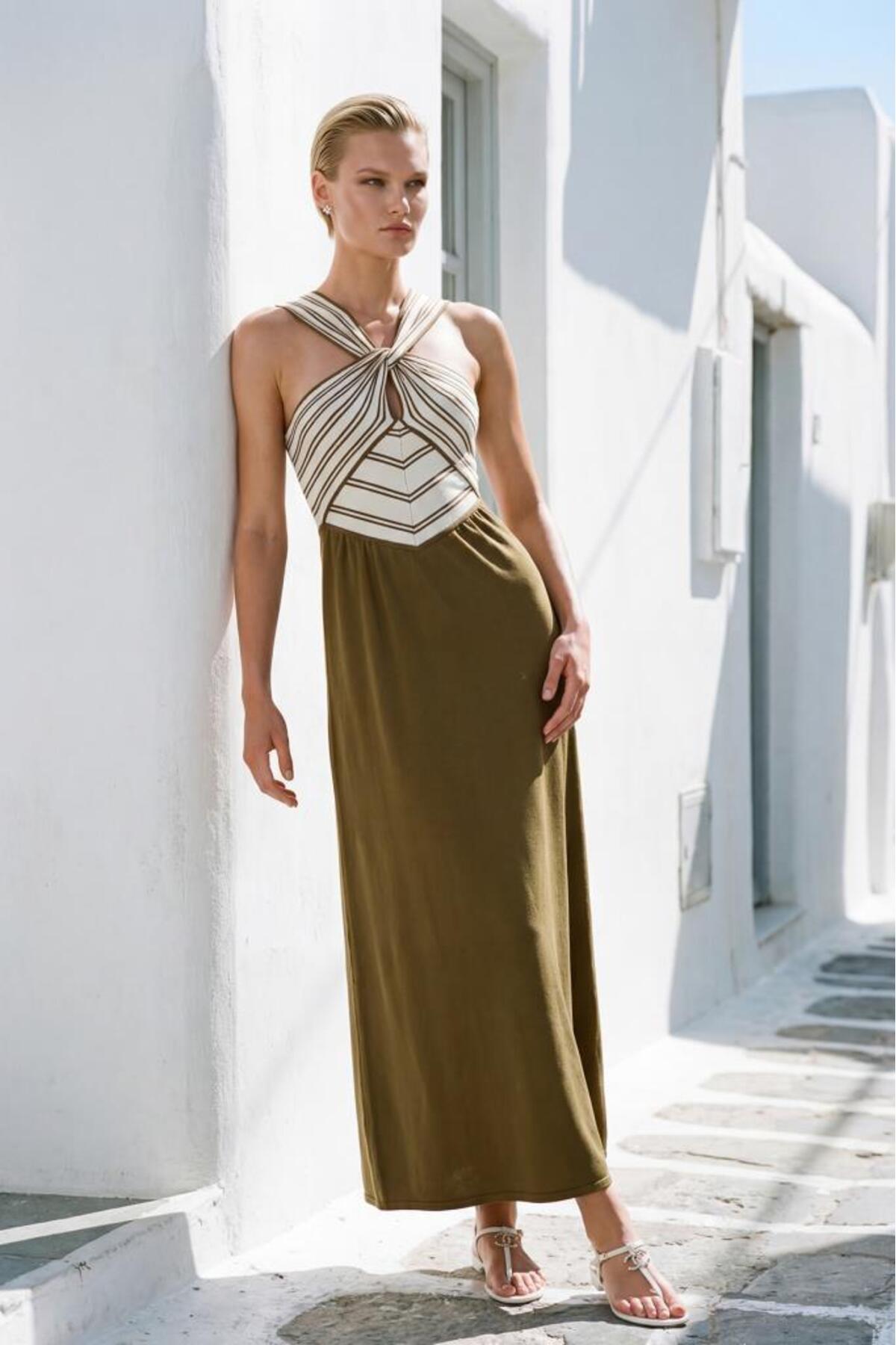 Join Us  Düğüm Detaylı Kahverengi Midi Elbise