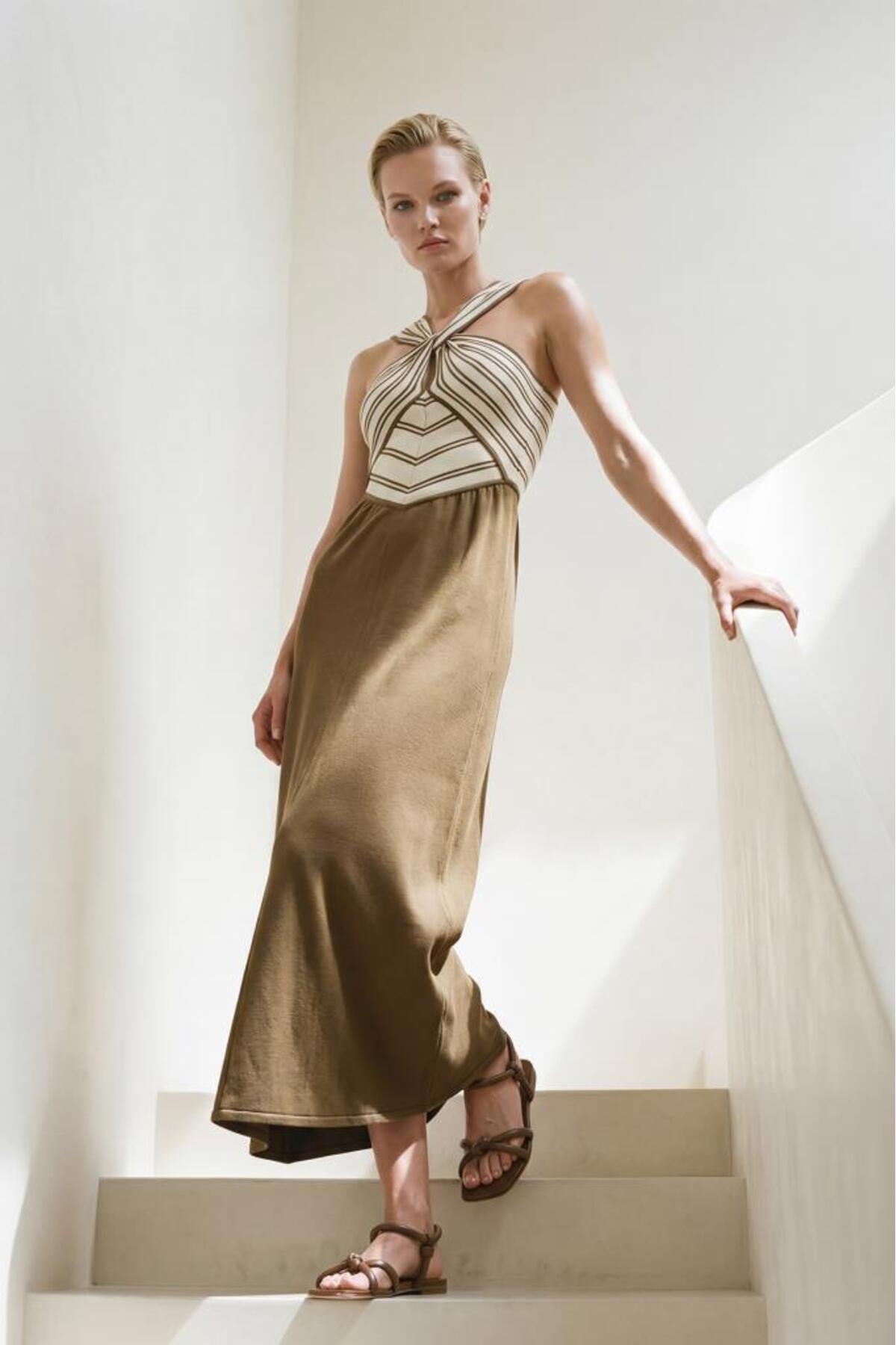 Join Us  Düğüm Detaylı Kahverengi Midi Elbise - Görsel 3