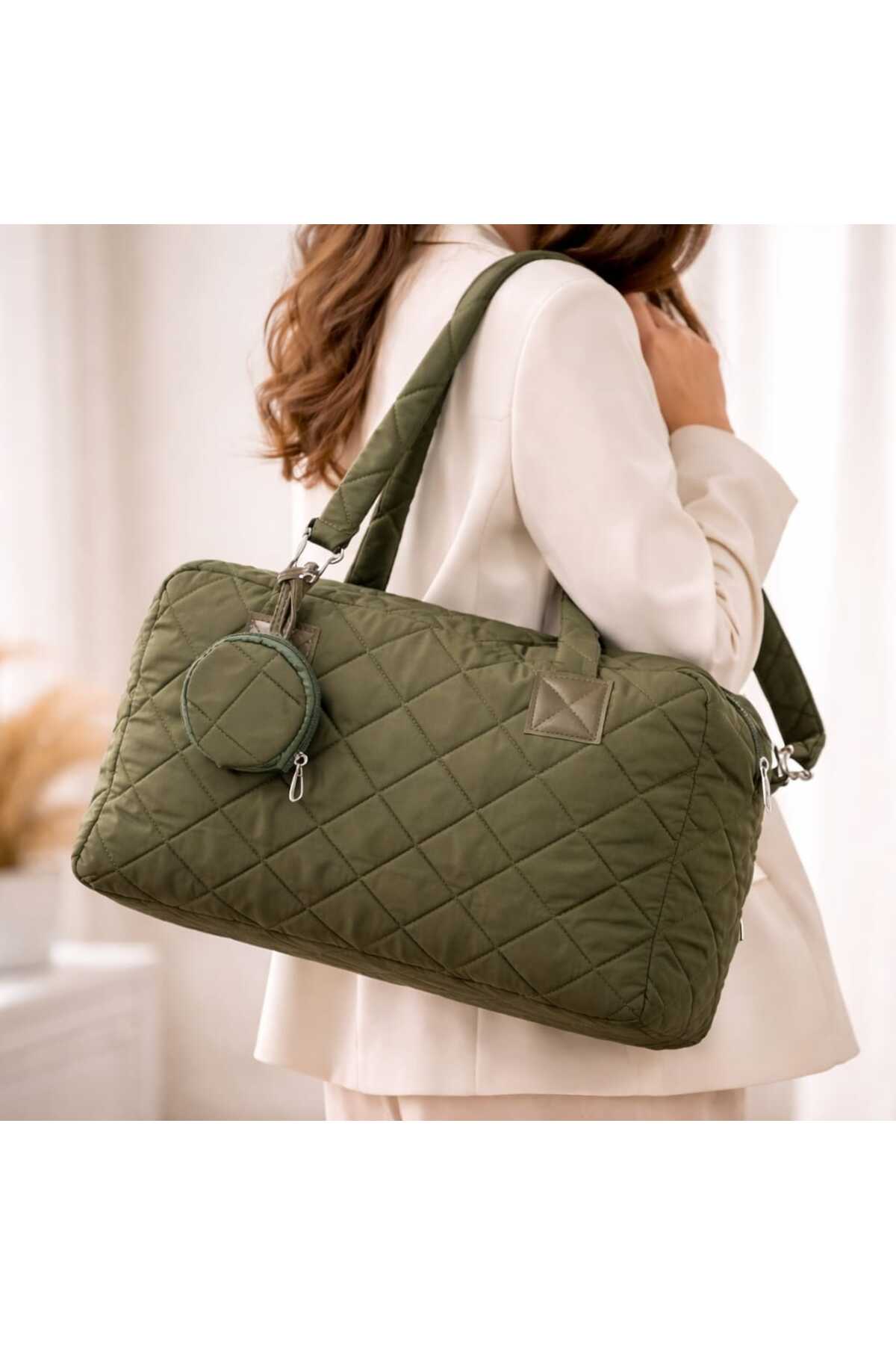 ELAN COLLECTİON Kadın Çanta Kapiton Model Sportif Casual El Kol ve Omuz Çantası Haki görsel 4