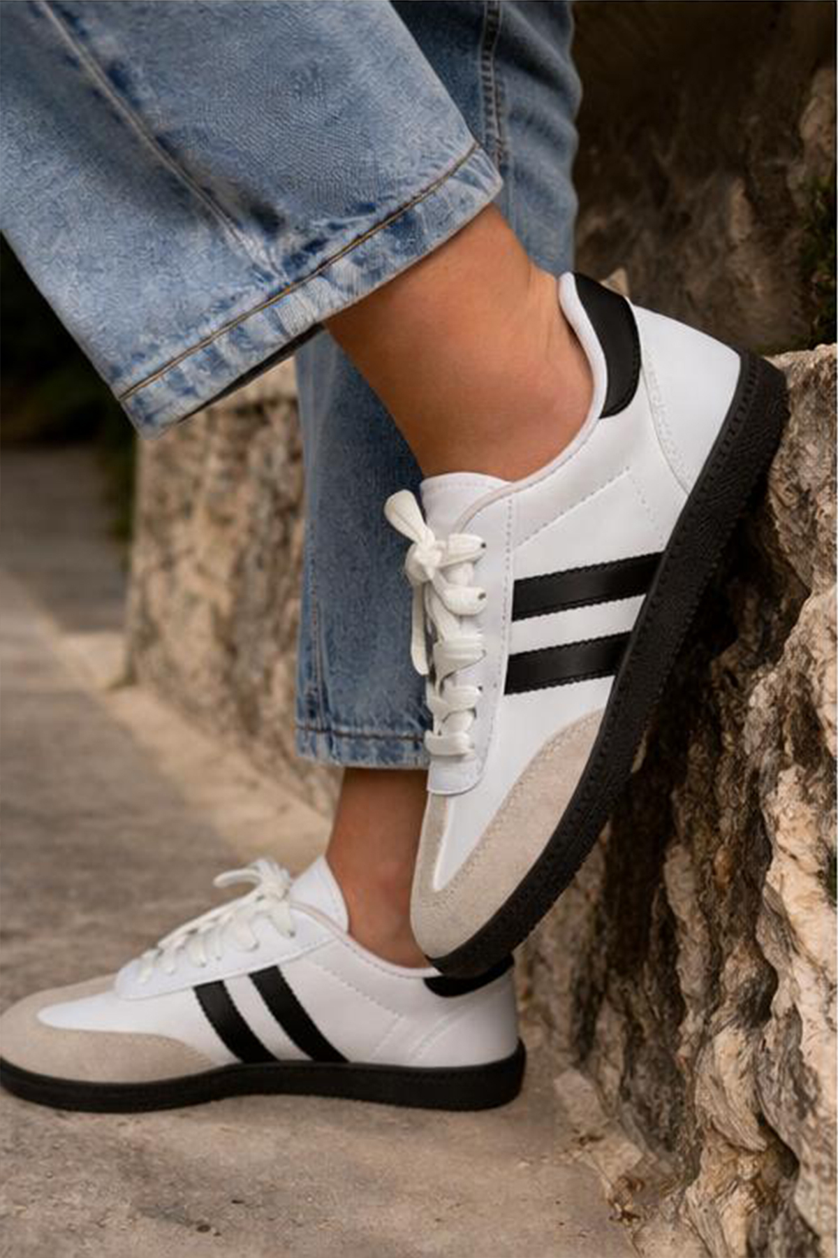 FLY STEP Unisex Stil Şık Rahat Hafif Günlük Yandan Şeritli Bağcıklı Yürüyüş Koşu Sneaker Spor Ayakkabı görsel 3