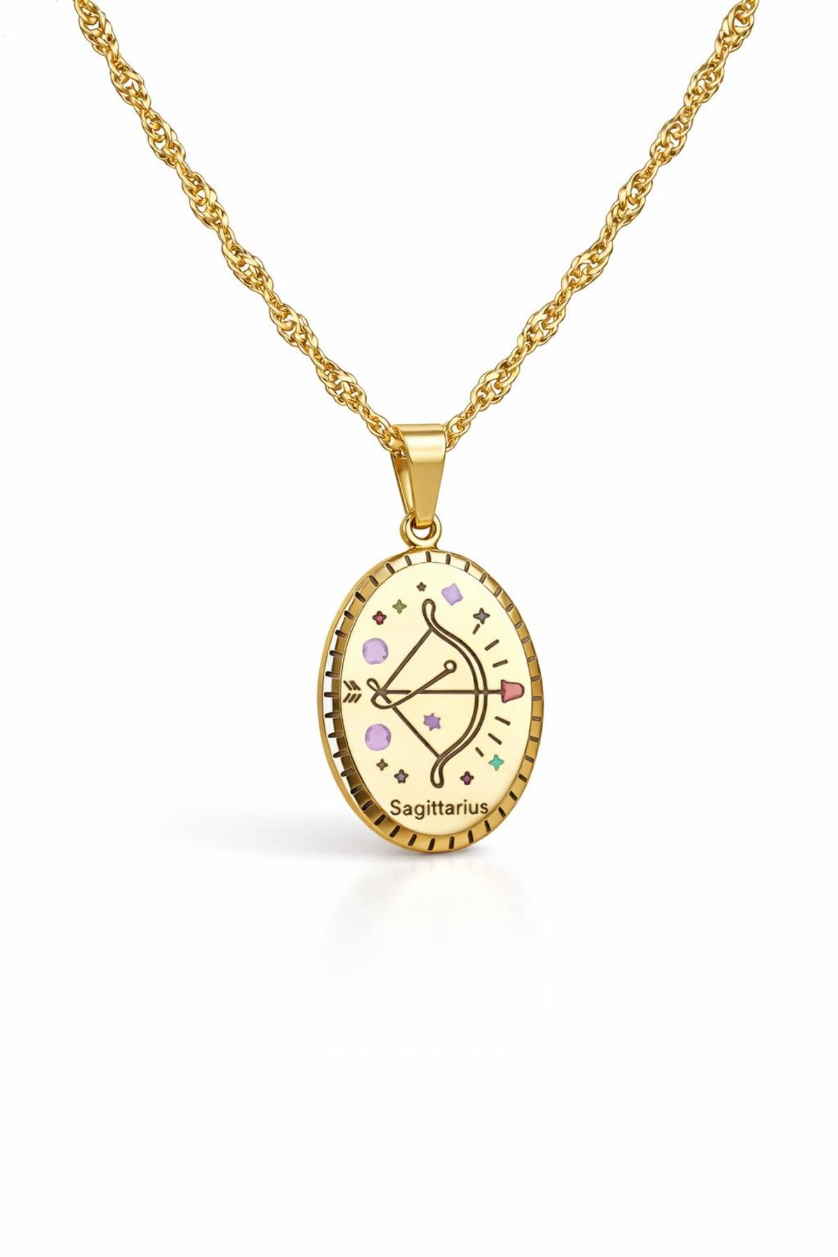 Sagittarius (Yay Burcu) Gold Renk Çelik Kolye