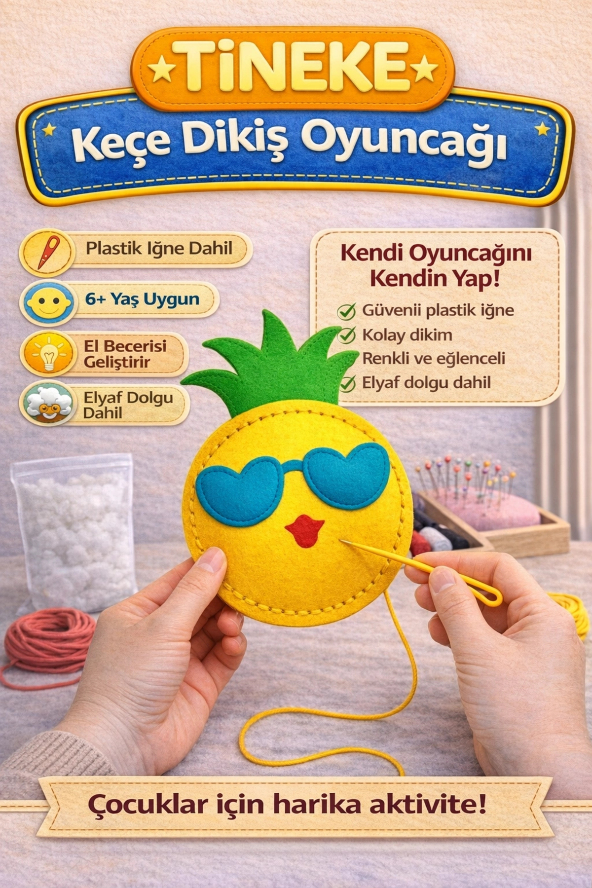 1 Piece Educational Toy for 3 Years Old Children DIY Montessori Felt Sewing Crafts Set PINEAPPLE