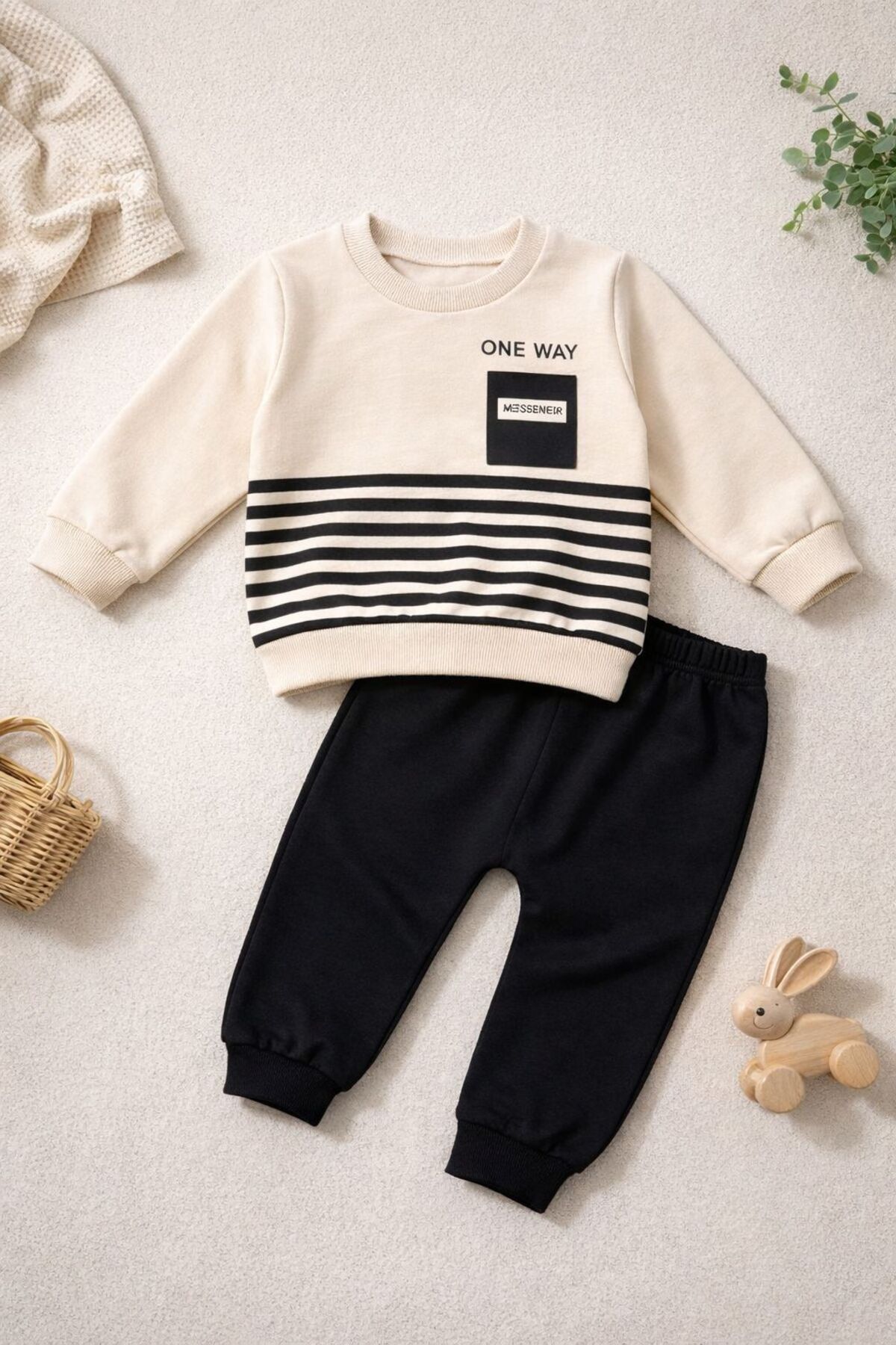 One Way Premium Baby Boy Striped Bottom Top Set (0-24 Months)