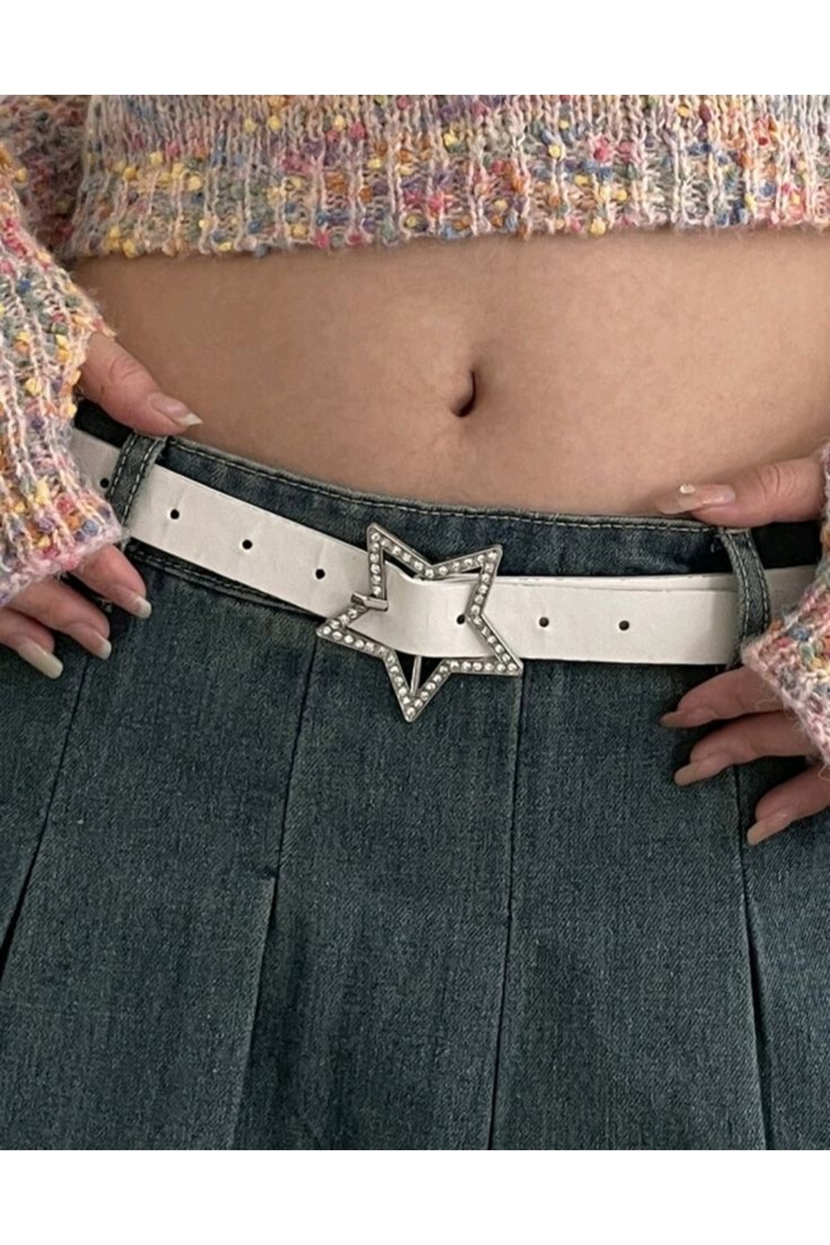 Aksabeltchokers 3.cm taşlı tokalı beyaz renk kadın şık bel kemeri