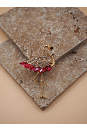 Stelle Jewelry Pembe Taşlı Flamingo Broş