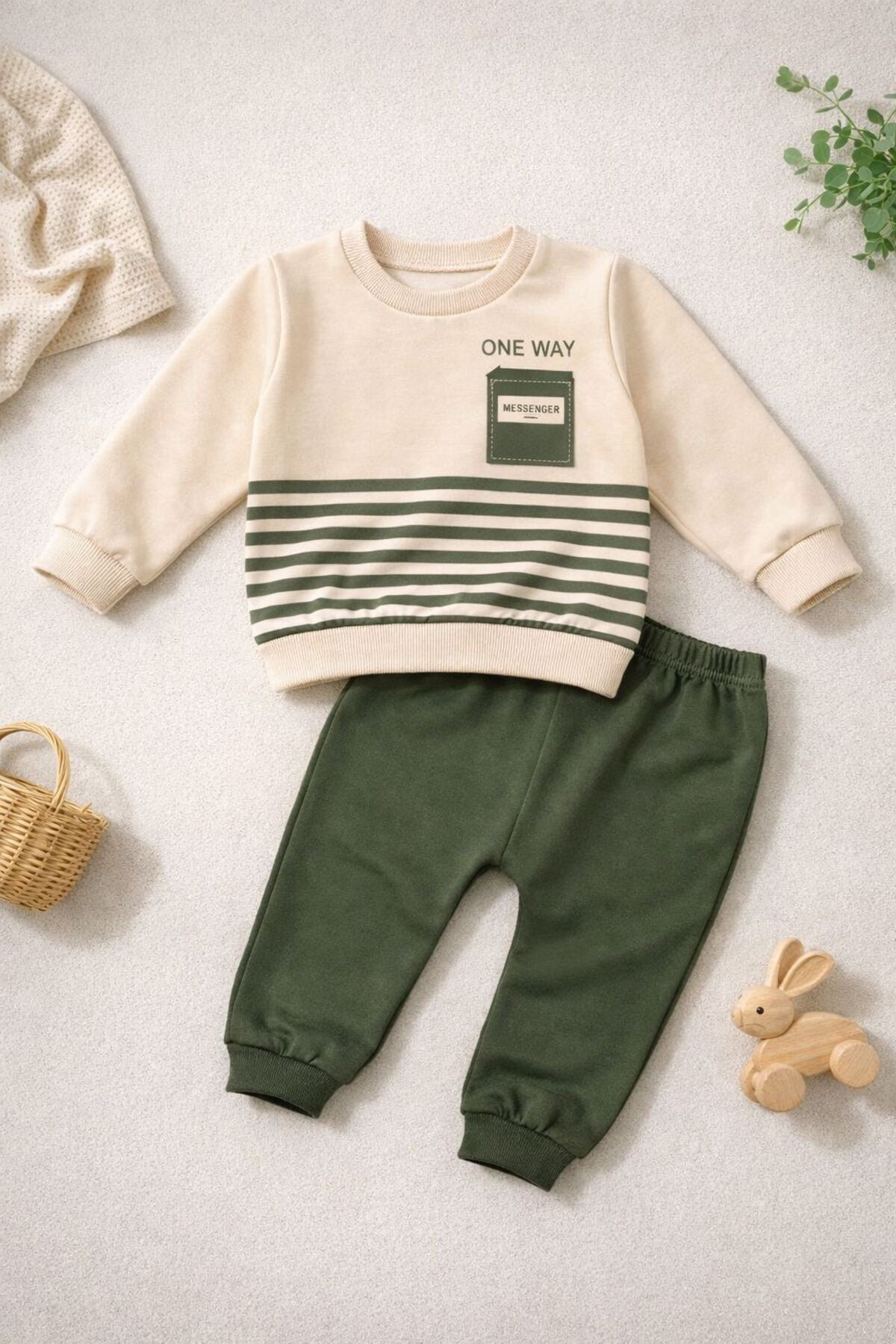 One Way Premium Baby Boy Striped Bottom Top Set (0-24 Months)