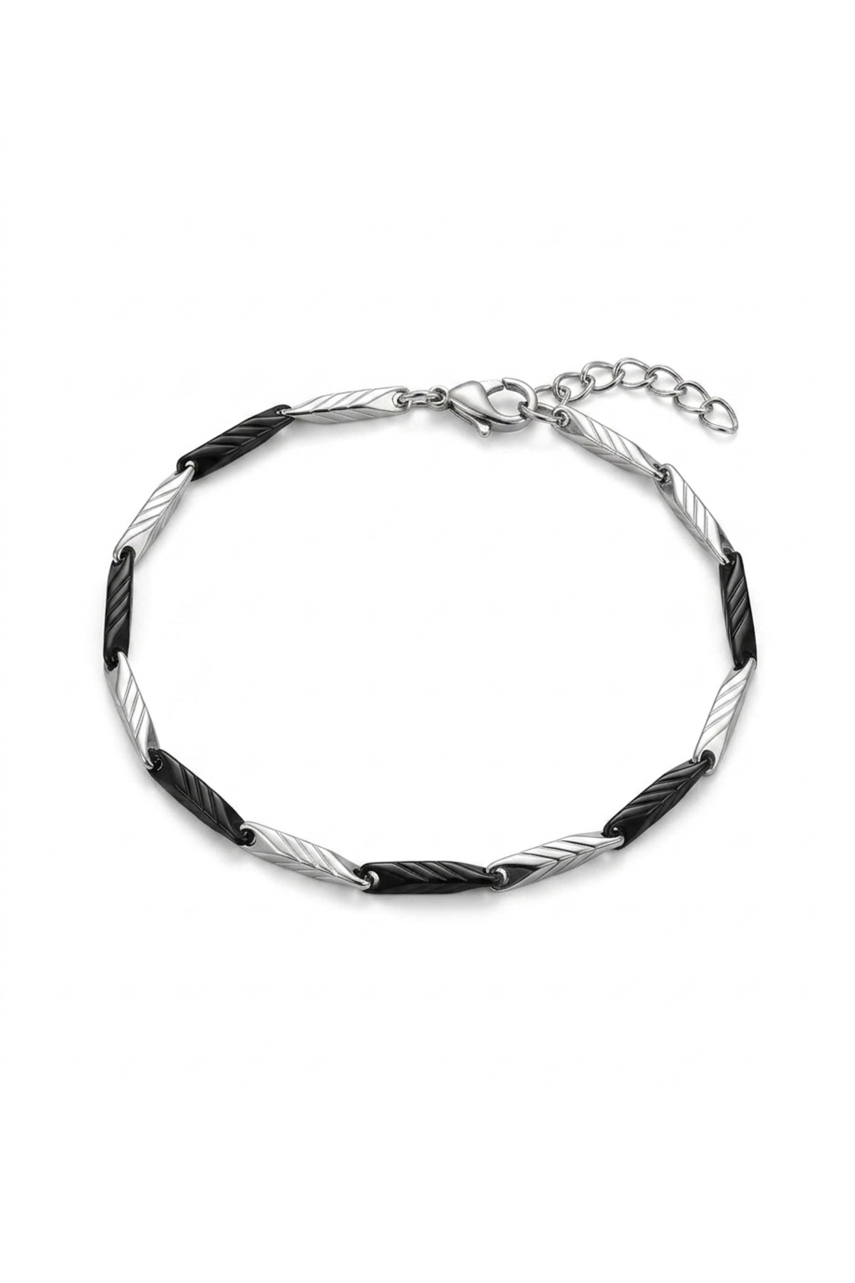 Men's Cube Triangle Model Adjustable 22cm Steel Bracelet / Black-Silver Color