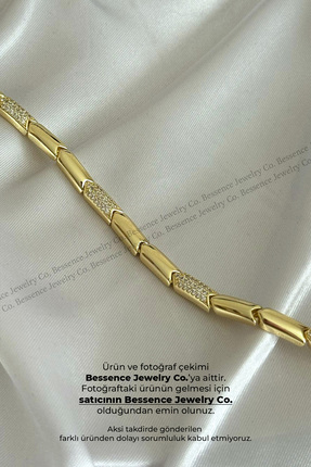 Bessence Jewelry Co CM Jew 14K Gold VIP Zirkon Taşlı Bambu Form Çelik Bilekli...