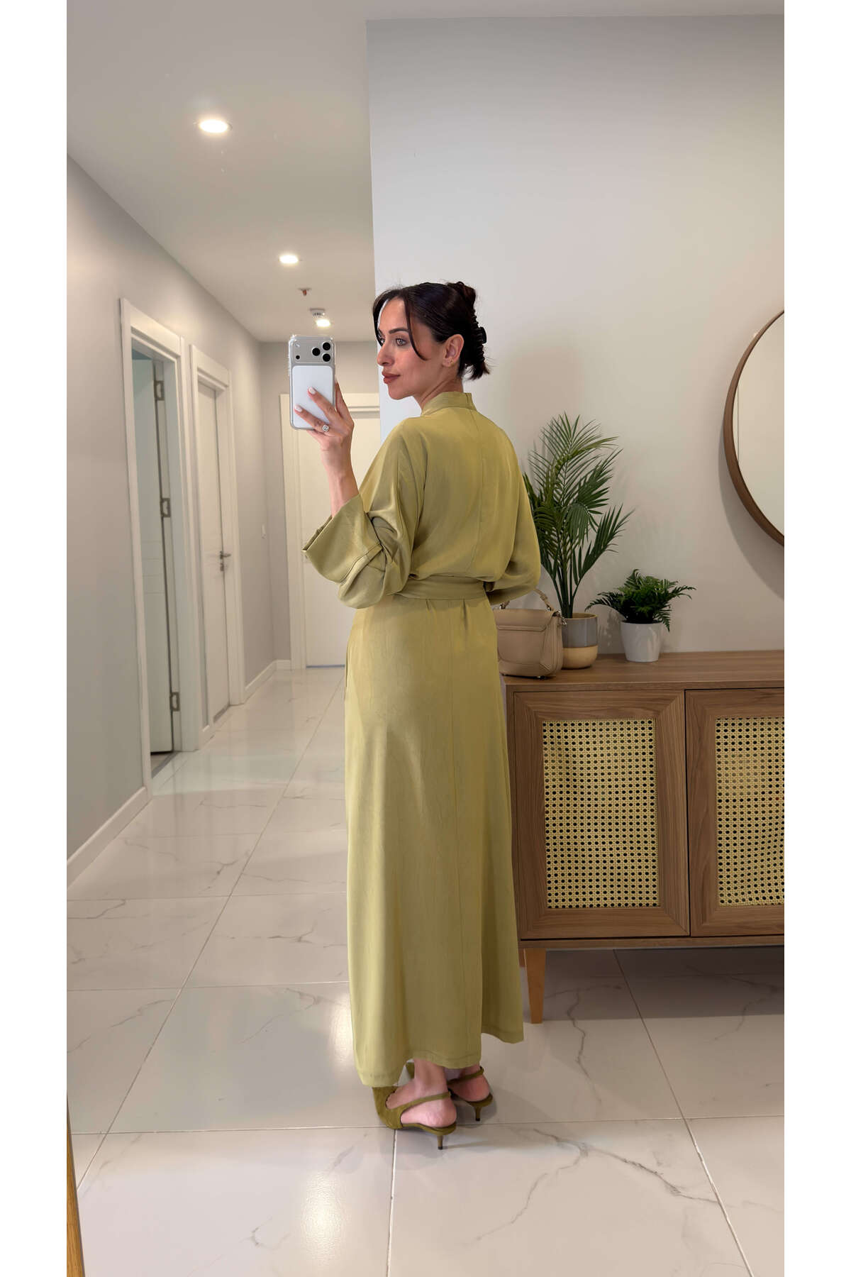 BİRCANÇİL  Chisra Haki Kimono Saten Elbise - Görsel 2