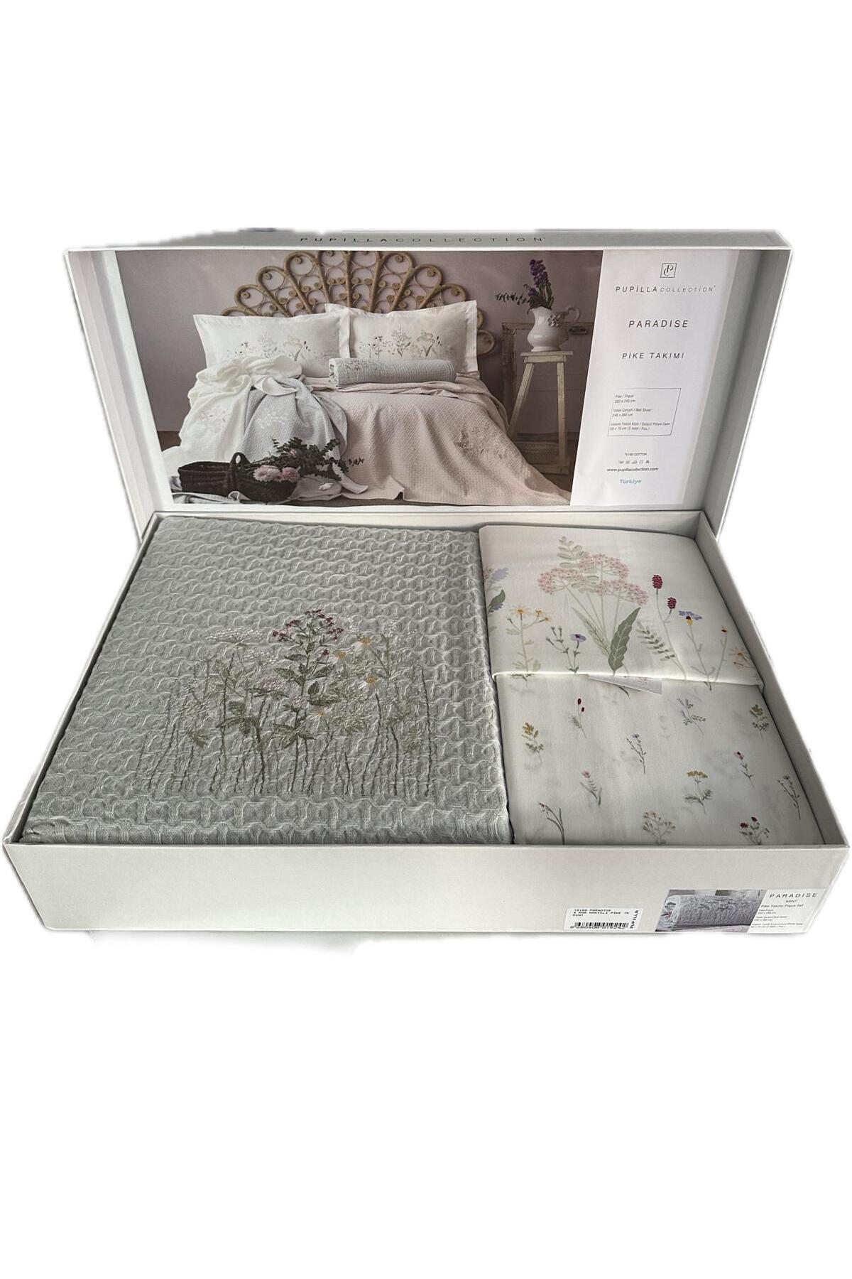 Pupilla Collection Paradise 4 Parça Nakışlı Pike Takımı - Mint