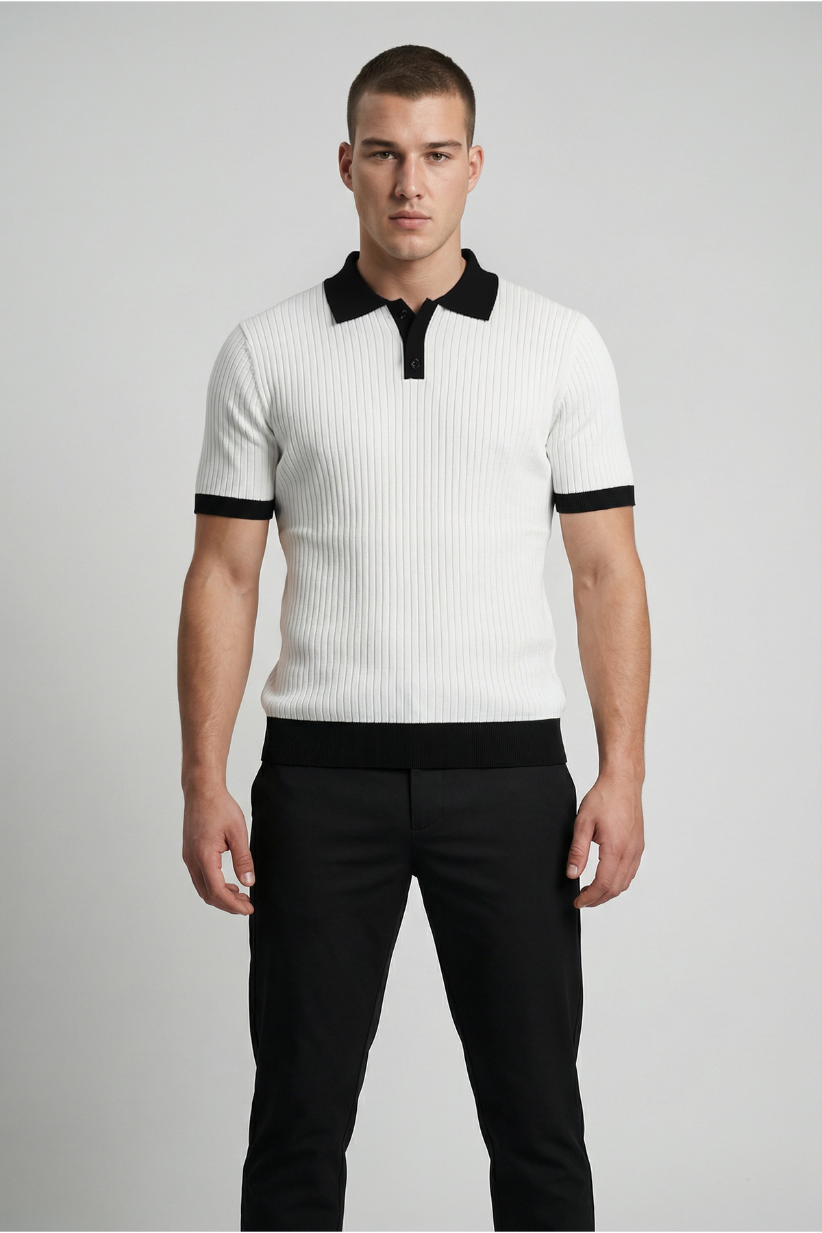 White Polo Neck Buttoned Short Sleeve Men's T-shirt