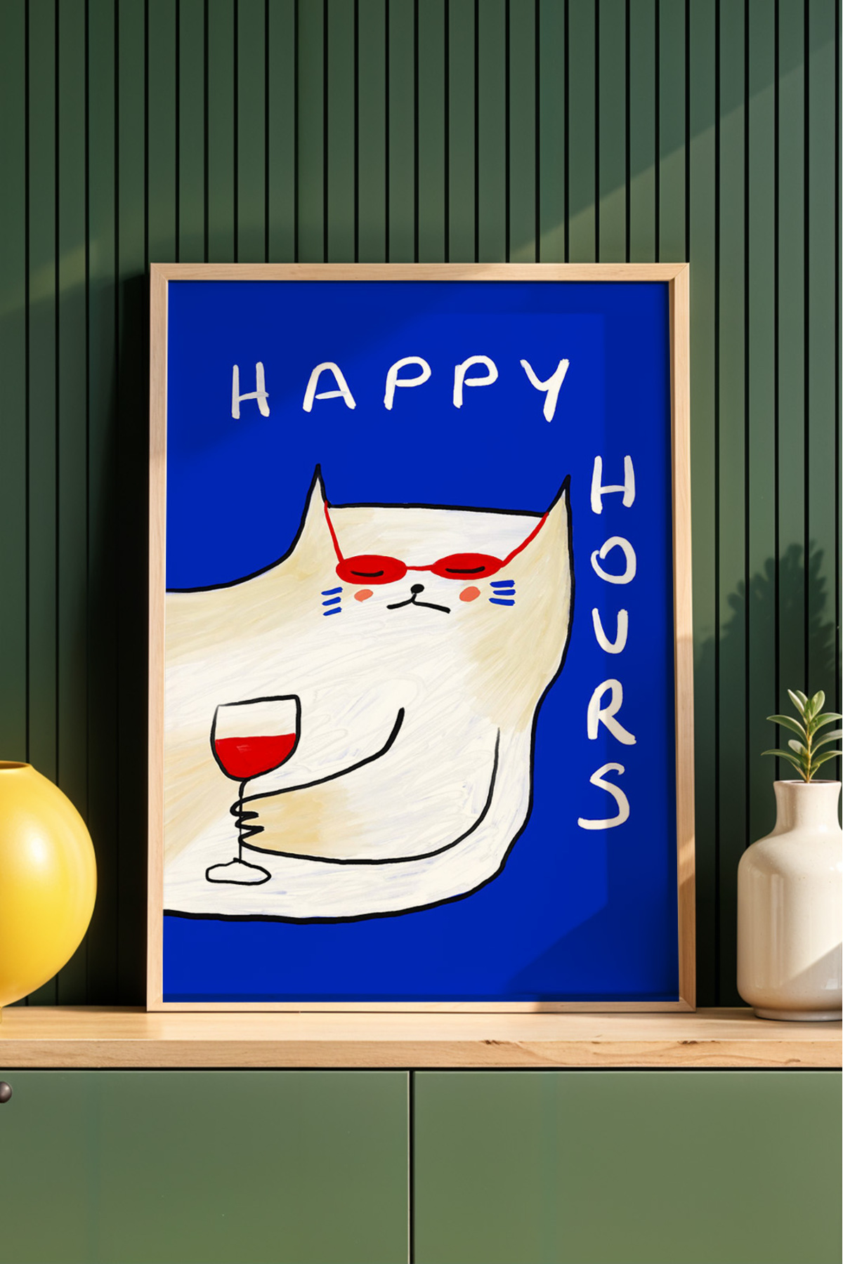 Kedi Tablo Şarap Poster Happy Hour Duvar Dekoru Eğlenceli Çerçevesiz