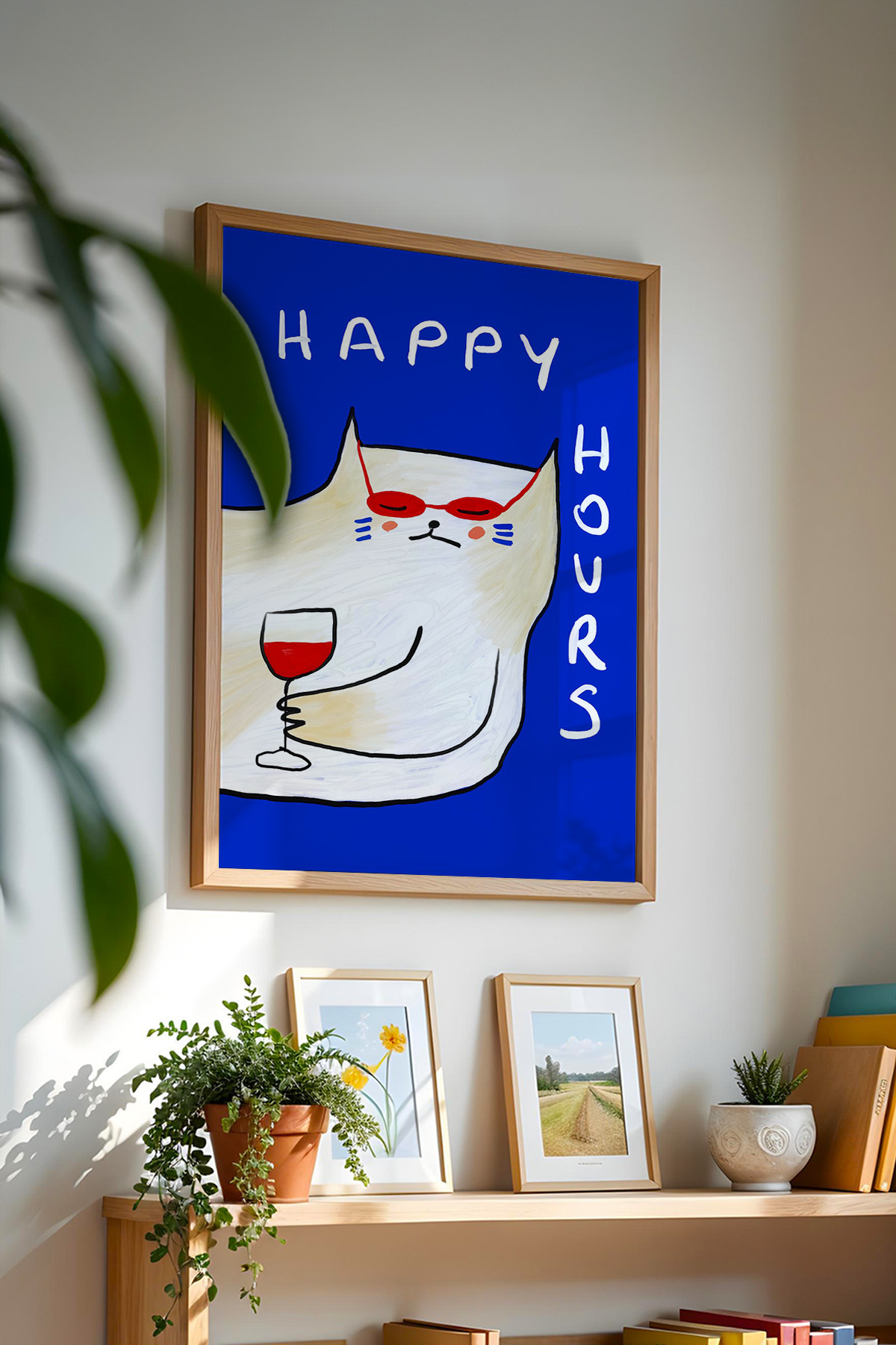 Kedi Tablo Şarap Poster Happy Hour Duvar Dekoru Eğlenceli Çerçevesiz