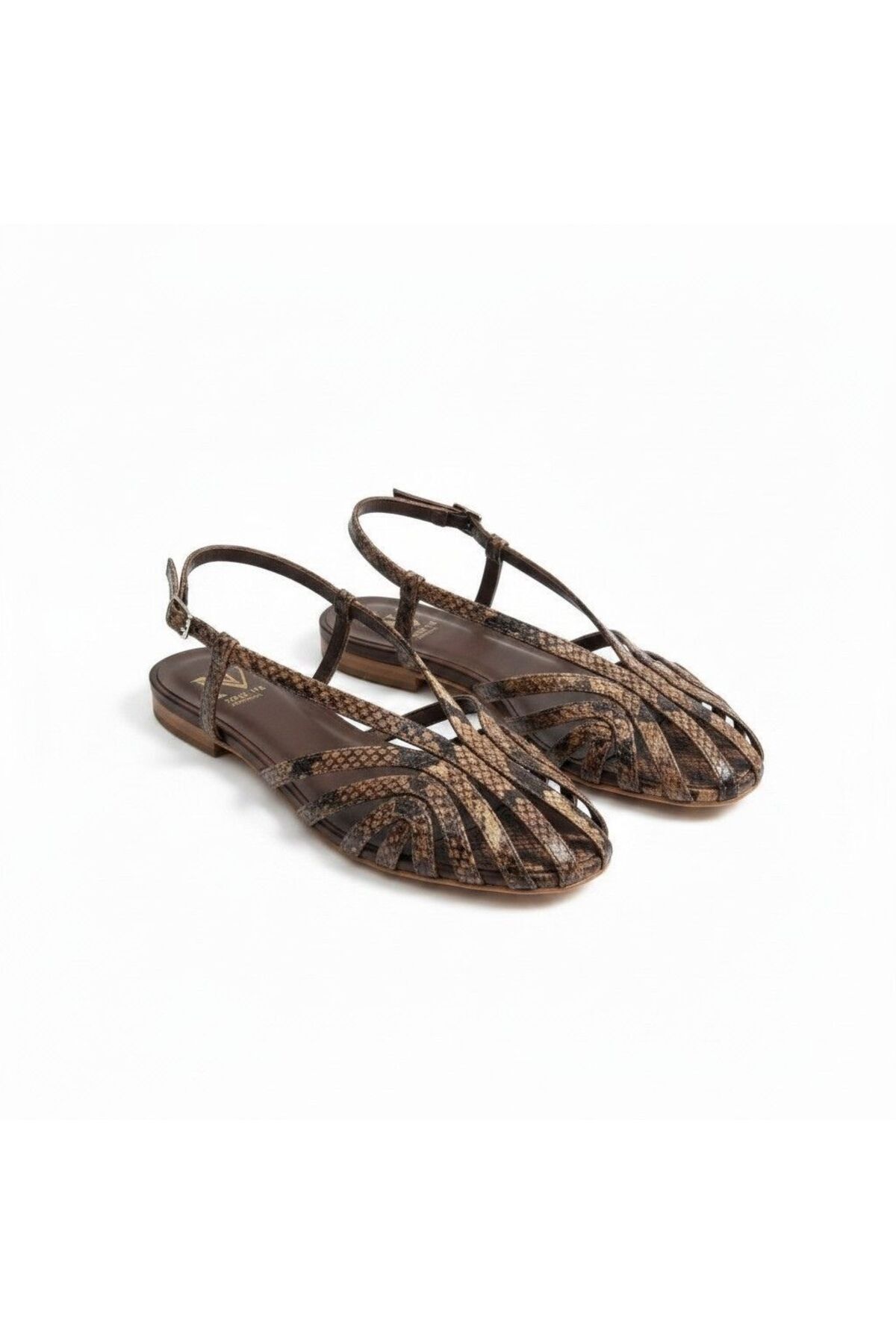 NE&VE SHOES Kahve Yılan Biye Kadın Günlük Sandalet görsel 3