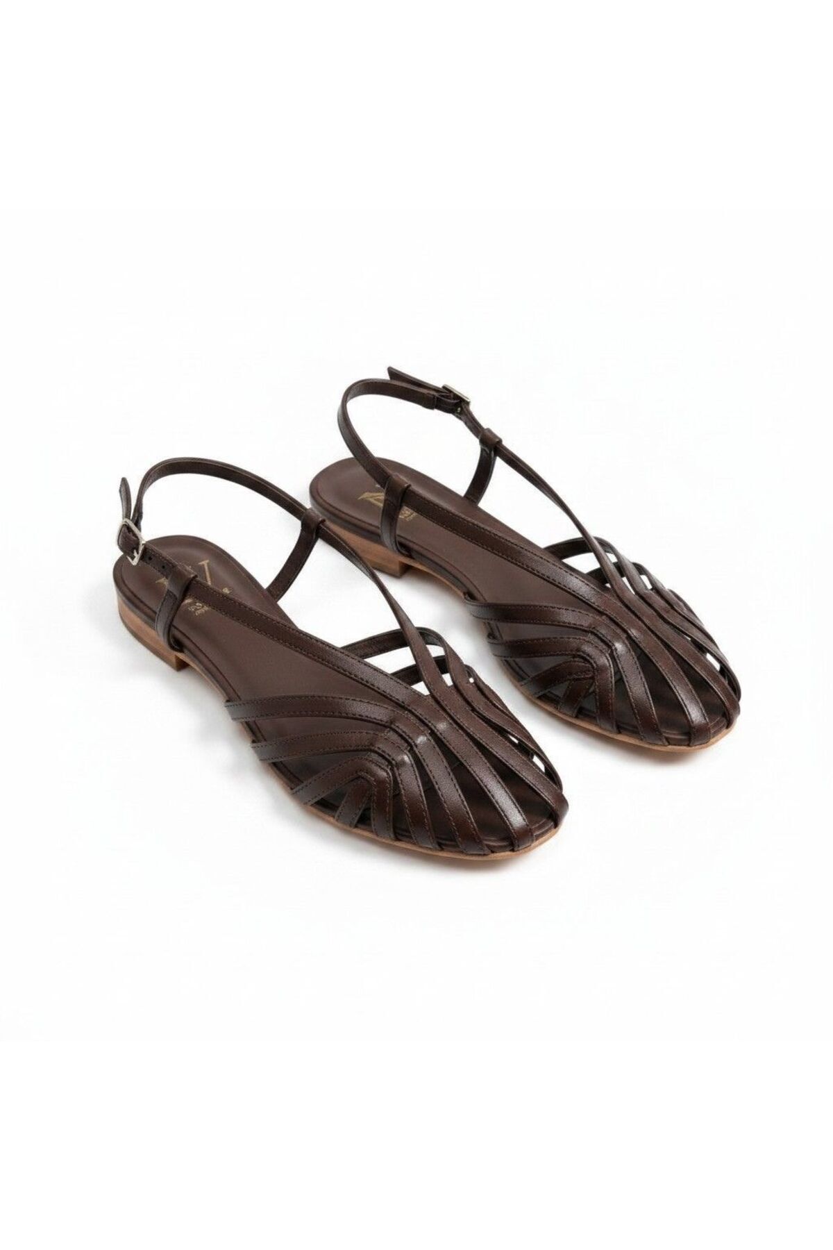 NE&VE SHOES Kahve Deri Biye Kadın Günlük Sandalet görsel 3