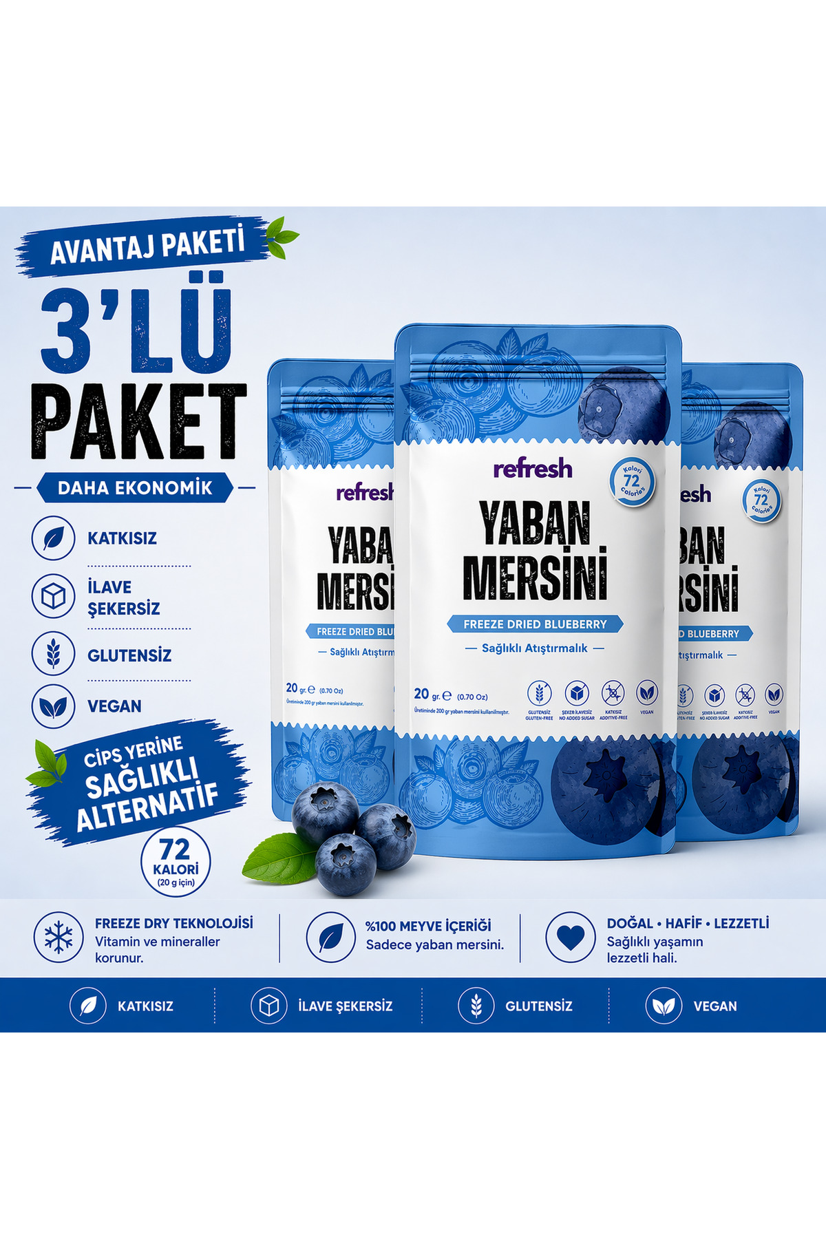 Refresh Chips Refresh Dondurularak Kurutulmuş Yaban Mersini 20g