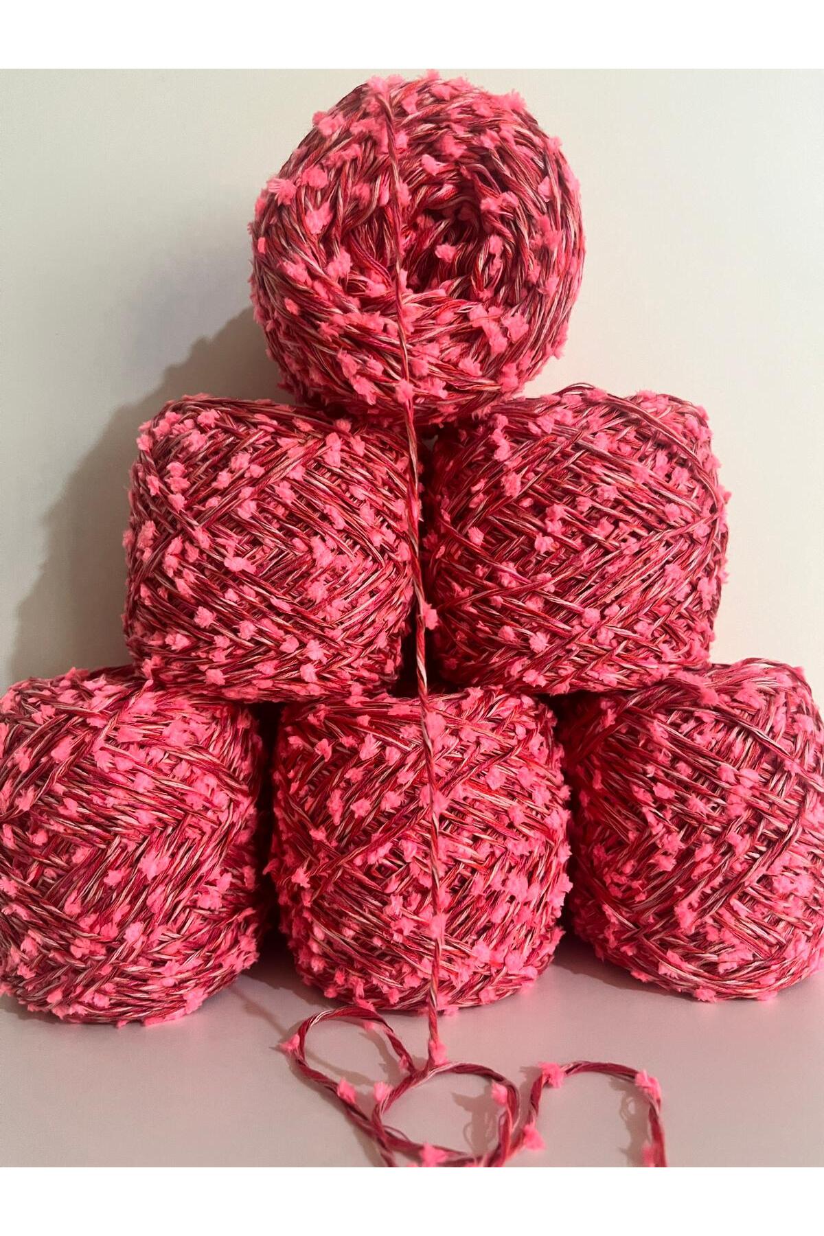 Acrylic Knitting Yarn (Multicolor,Neon Pink Pompom) Mix 100gr