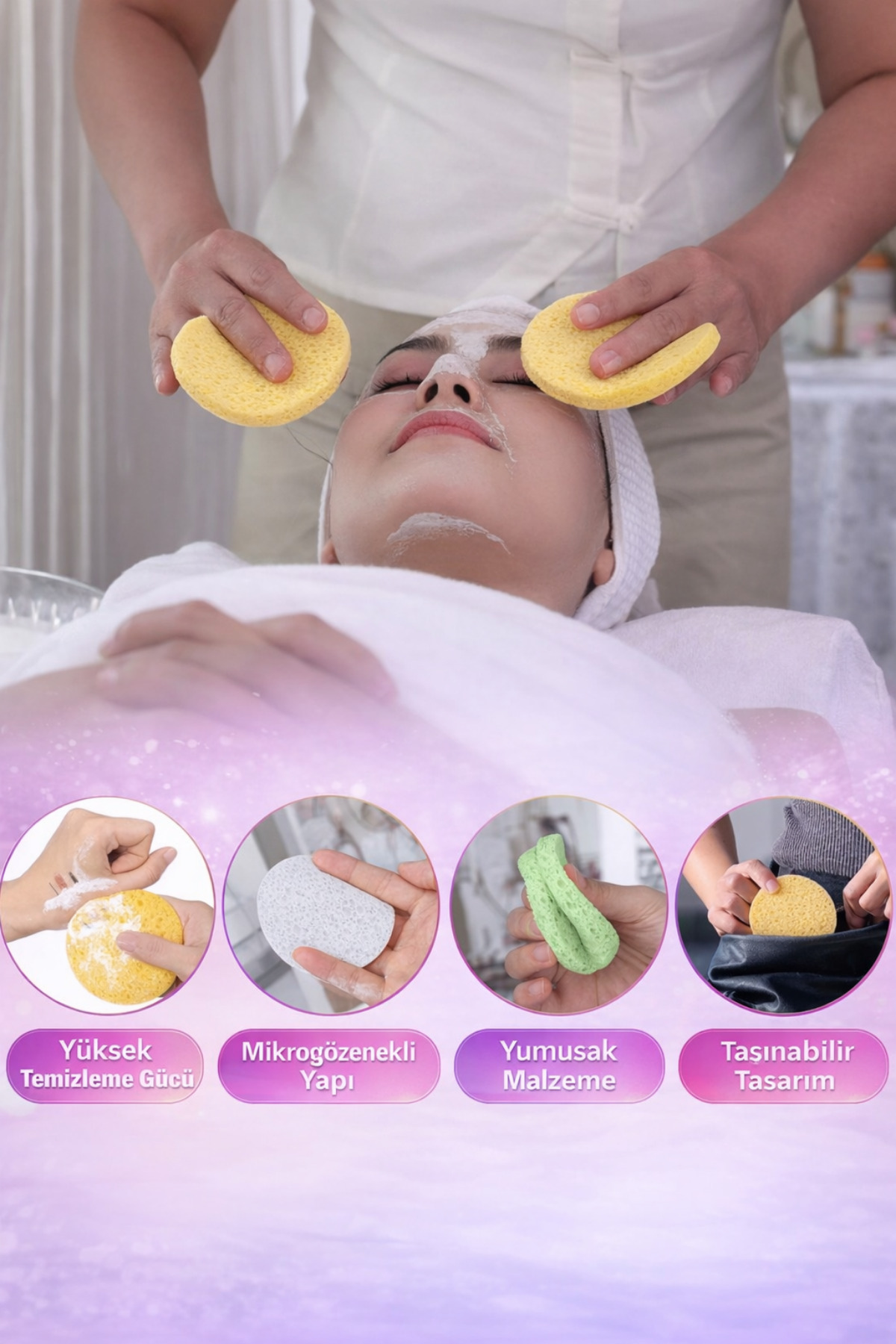 Yüz Temizleme Süngeri 3’lü – Tekrar Kullanılabilir Yıkanabilir Makyaj, Maske Yağ ve Kir Temizleyici — GM00788 — تصویر 4 از 8