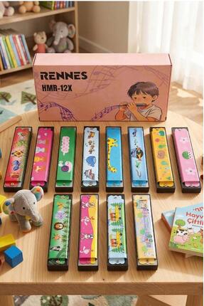 rennes HMR-12X 12'li Çocuklara Özel 16 Delikli Mızıka Seti Desenli