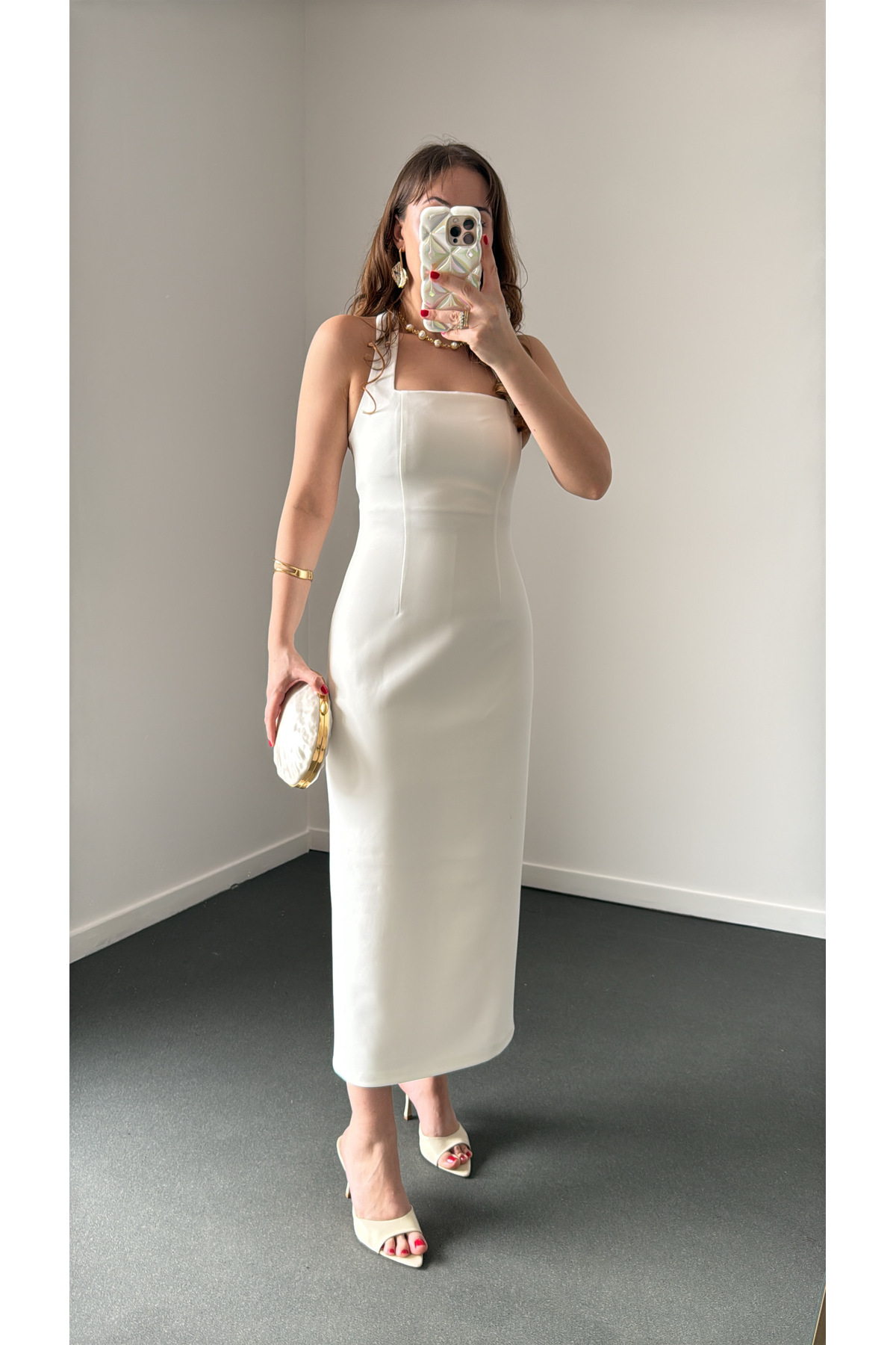 Narferita  Aurora Yaka Midi Kalem Elbise