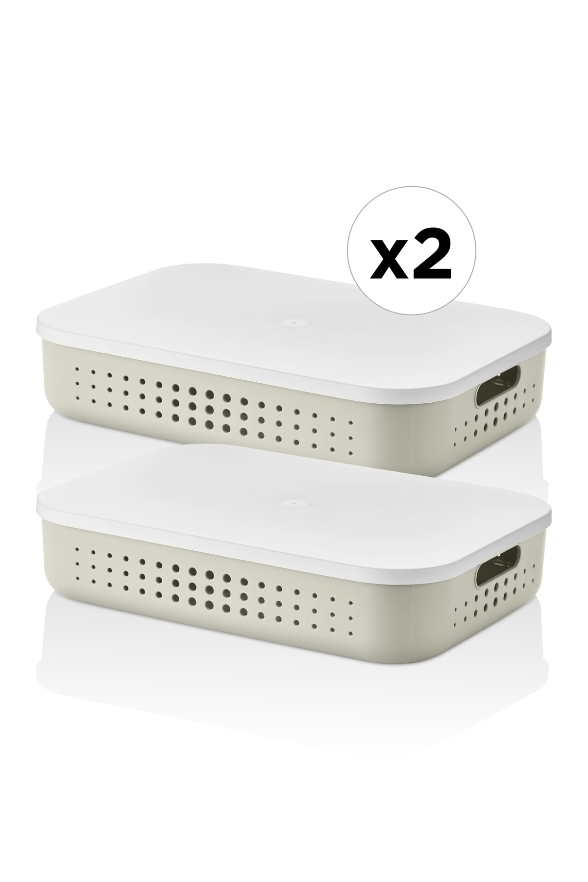 2-Piece Perforated Storage Box with Lid 6.8 Lt Multi-Purpose Organizer Cabinet Organizer