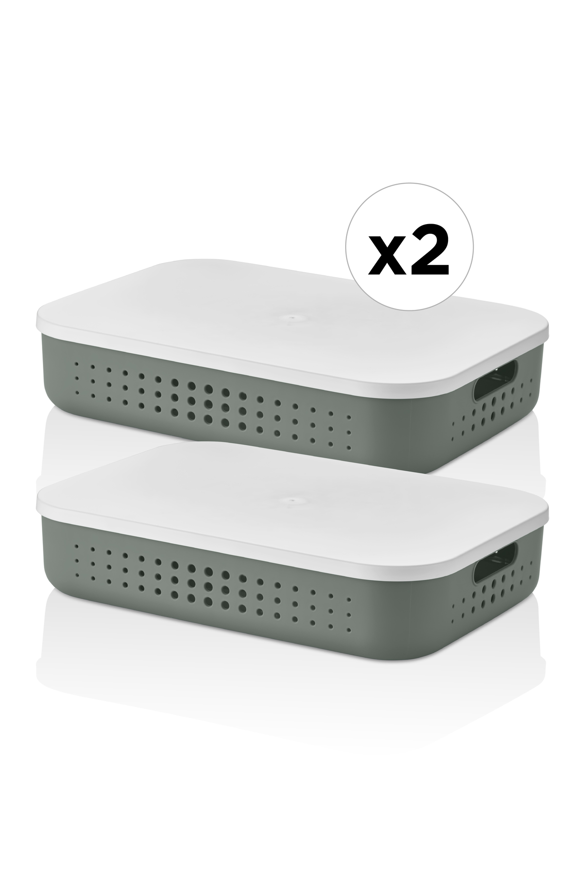 2-Piece Perforated Storage Box with Lid 6.8 Lt Multi-Purpose Organizer Cabinet Organizer