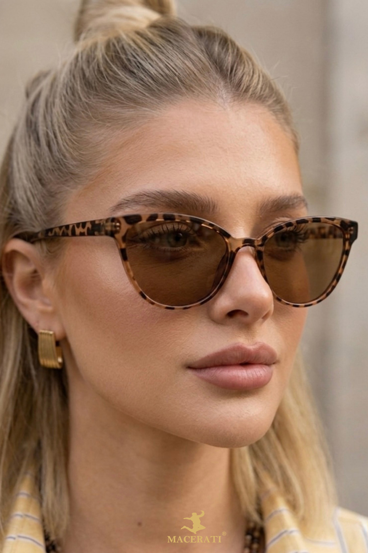 MACERATİ Melone Cat Eye Uv400 Filtreli Ultra Hafif Leopar Çerçeveli Kahverengi Güneş Gözlüğü görsel 3